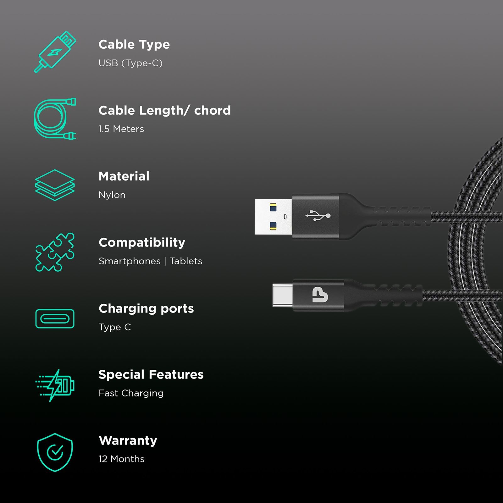 ultraprolink NYLOKEV-C Type C 3.9 Feet (1.5M) Cable (Black)_2