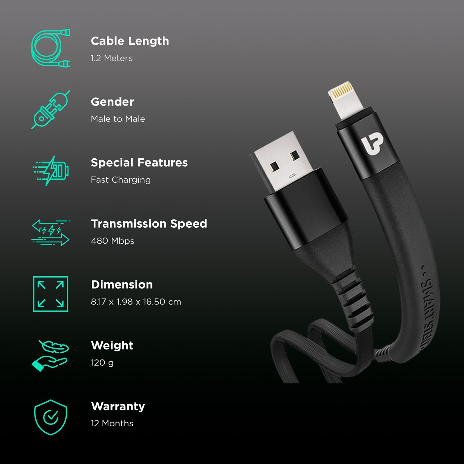 ultraprolink Flex 120 cm Lightening Flexible Stand Cable (Black)_2