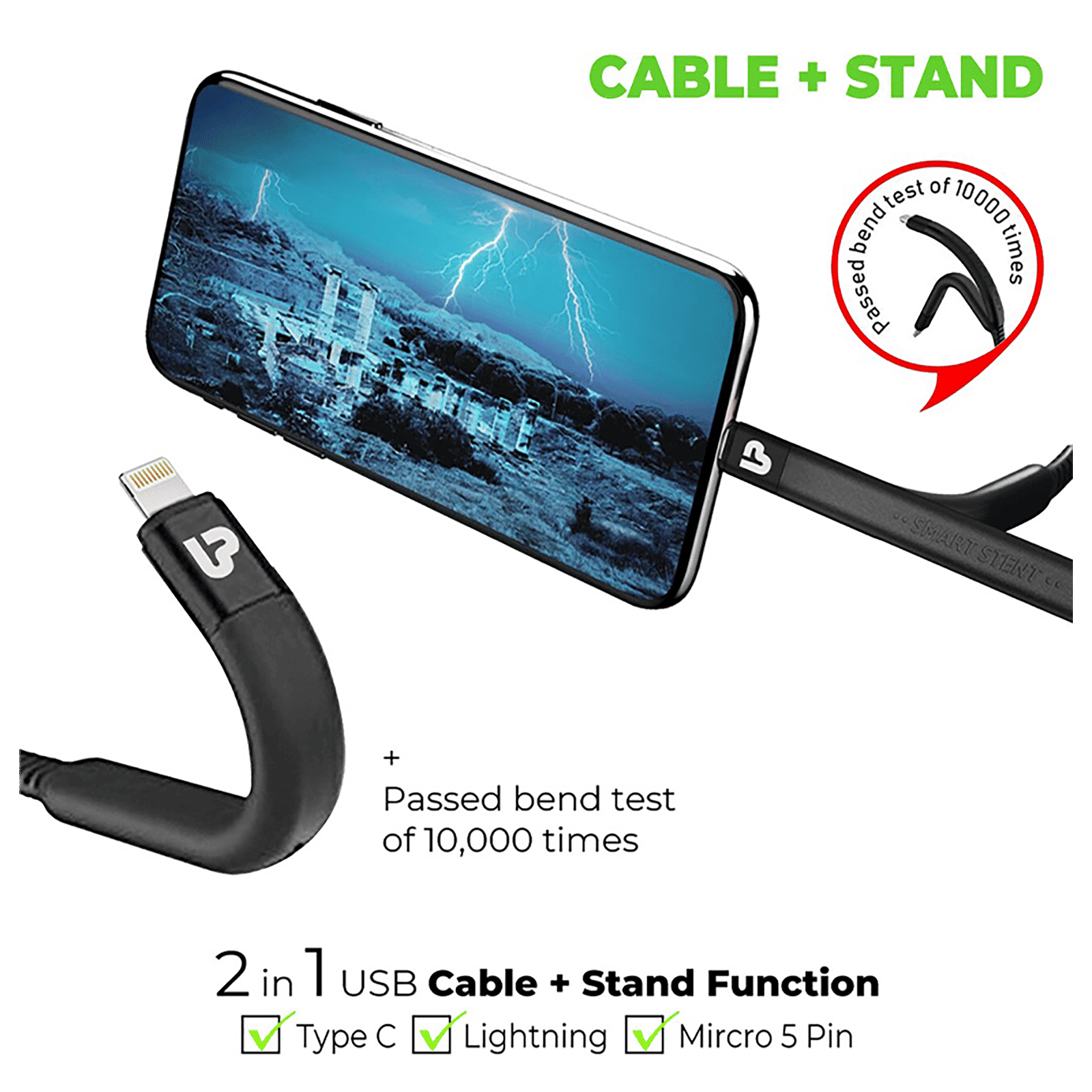 ultraprolink Flex 120 cm Lightening Flexible Stand Cable (Black)_8