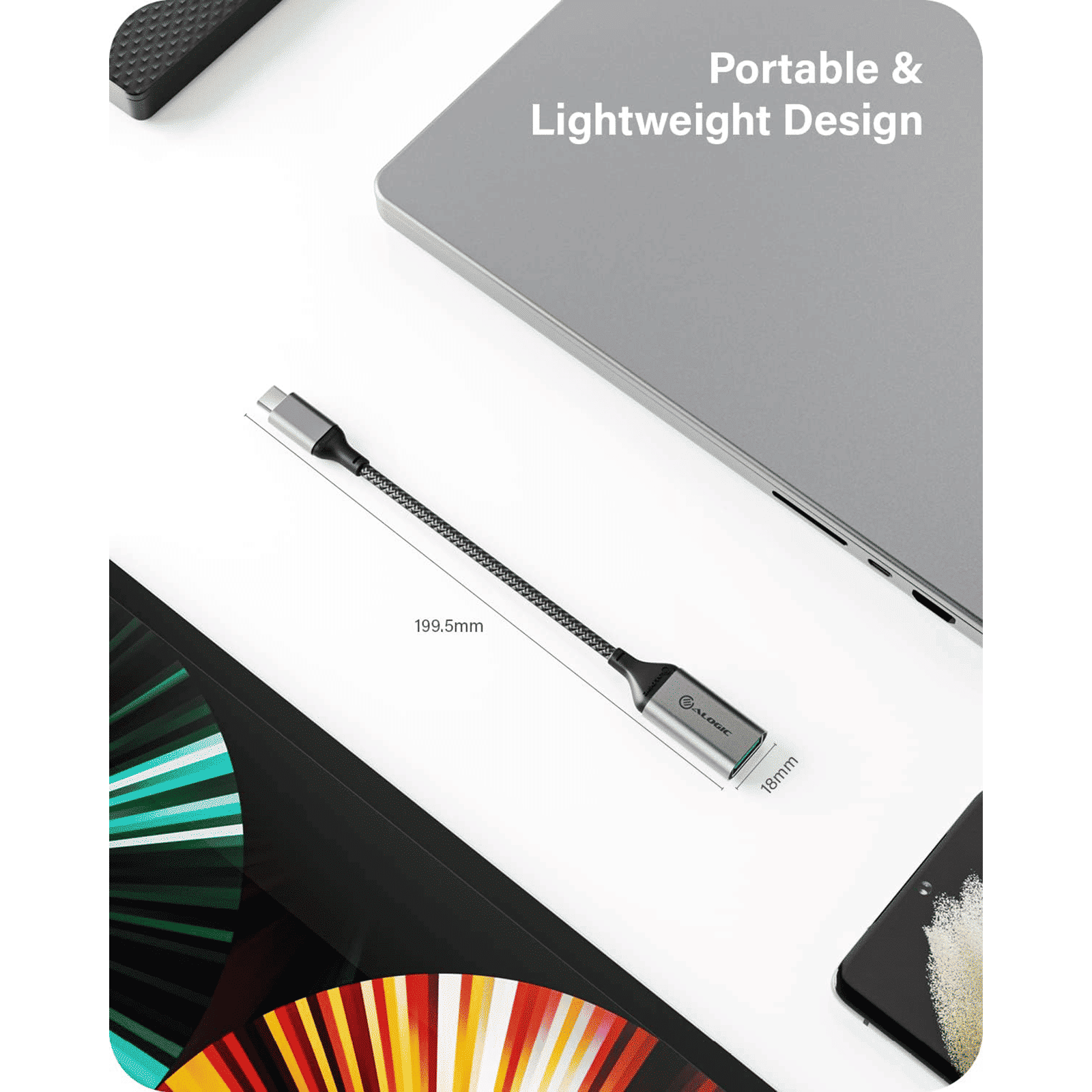 ALOGIC Super Ultra Type C to Type A 0.4 Feet (0.15M) Cable (TPE and Nylon Braided, Space Grey)_8