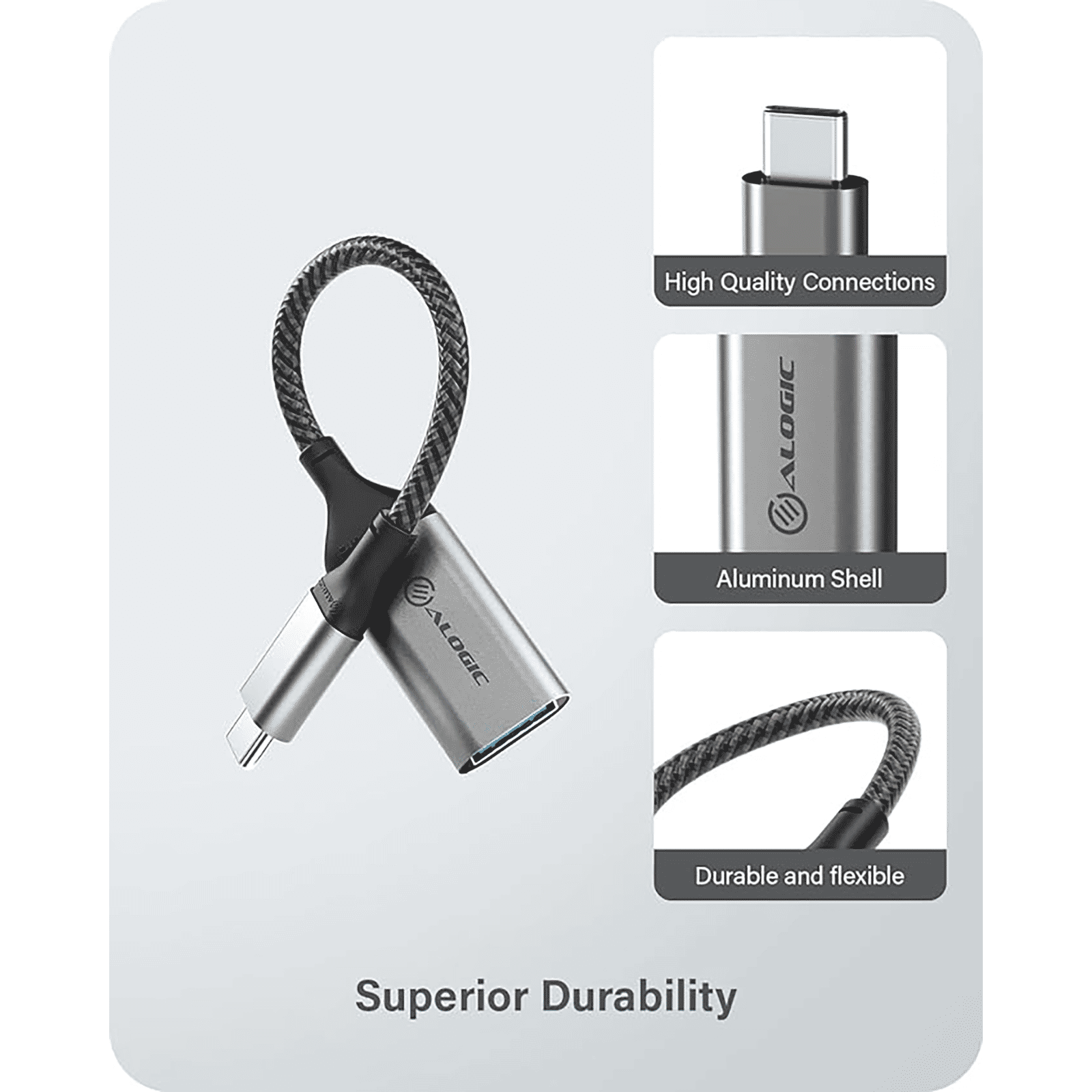 ALOGIC Super Ultra Type C to Type A 0.4 Feet (0.15M) Cable (TPE and Nylon Braided, Space Grey)_11