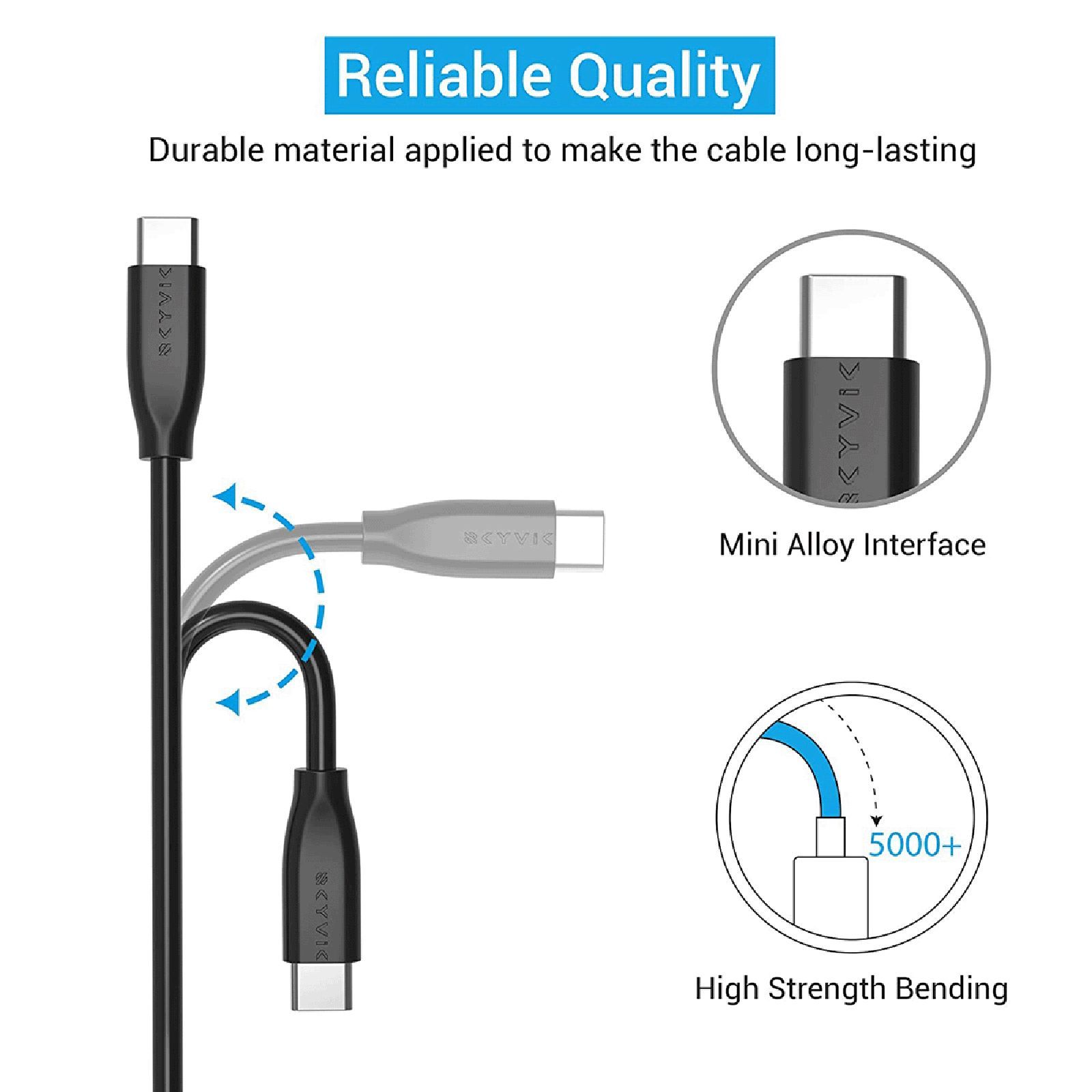 SKYVIK Blaze Type C to Type C 4.9 Feet (1.5M) Cable (High Strength Bending, Black)_5