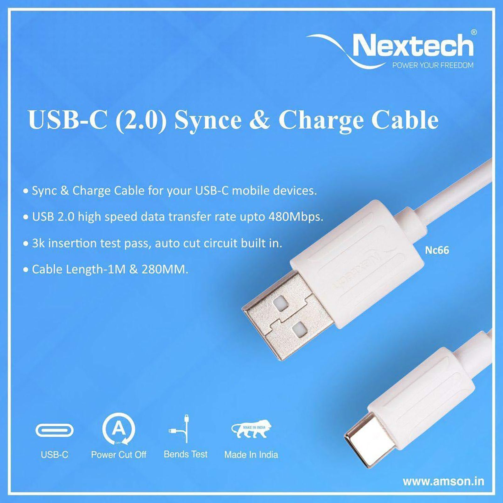 Nextech NC68 USB to Type C 4.9 Feet (1.5M) Cable (Tangle Free, White)_10