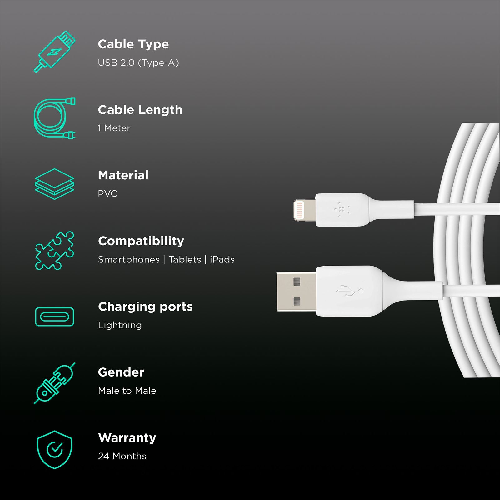 belkin Boost Charge Lightning to Type A 3.2 Feet (1M) Cable (PVC Cord, White)_2