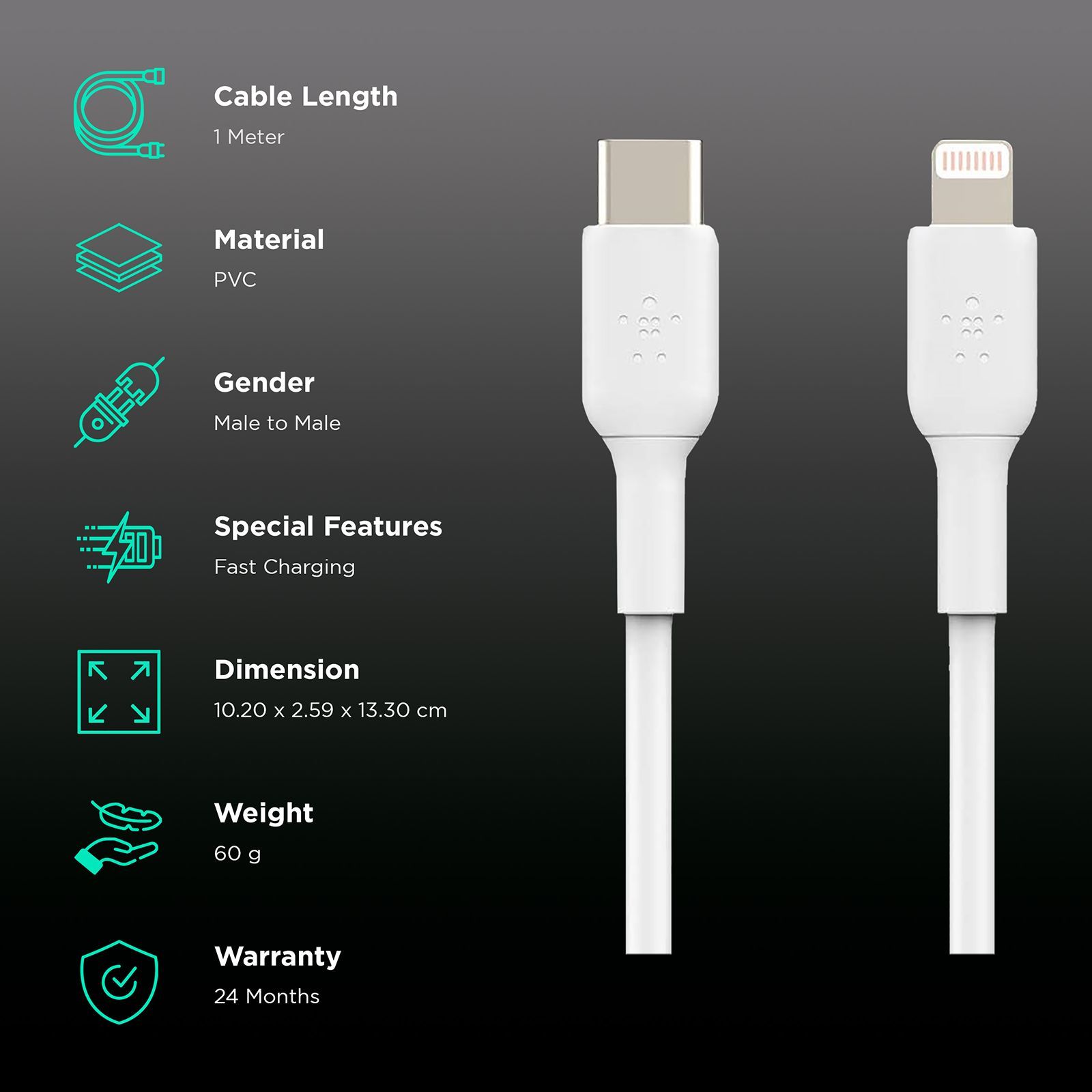 belkin BoostCharge Type C to Lightning Connector 3.3 Feet (1 M) Cable (Withstand 8000+ Bends, White) belkin BoostCharge Type C to Lightning Connector 3.3 Feet (1 M) Cable (Withstand 8000+ Bends, White)_2