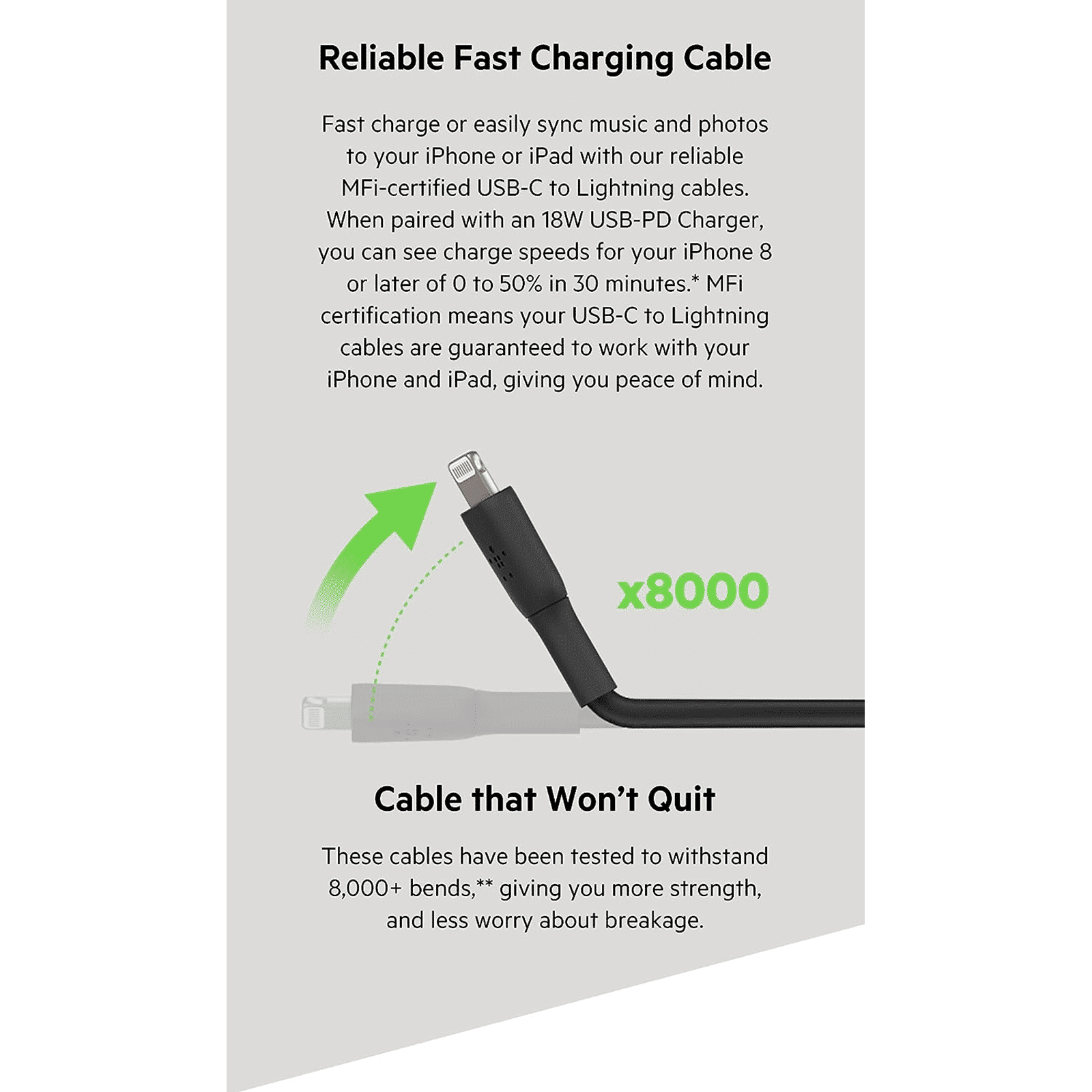 belkin BoostCharge Type C to Lightning Connector 3.3 Feet (1 M) Cable (Withstand 8000+ Bends, Black)_9