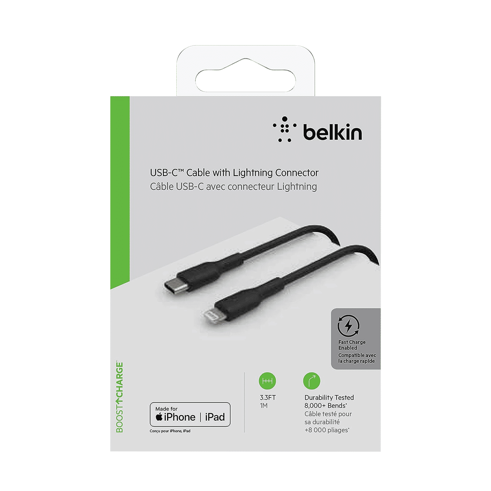 belkin BoostCharge Type C to Lightning Connector 3.3 Feet (1 M) Cable (Withstand 8000+ Bends, Black)_5