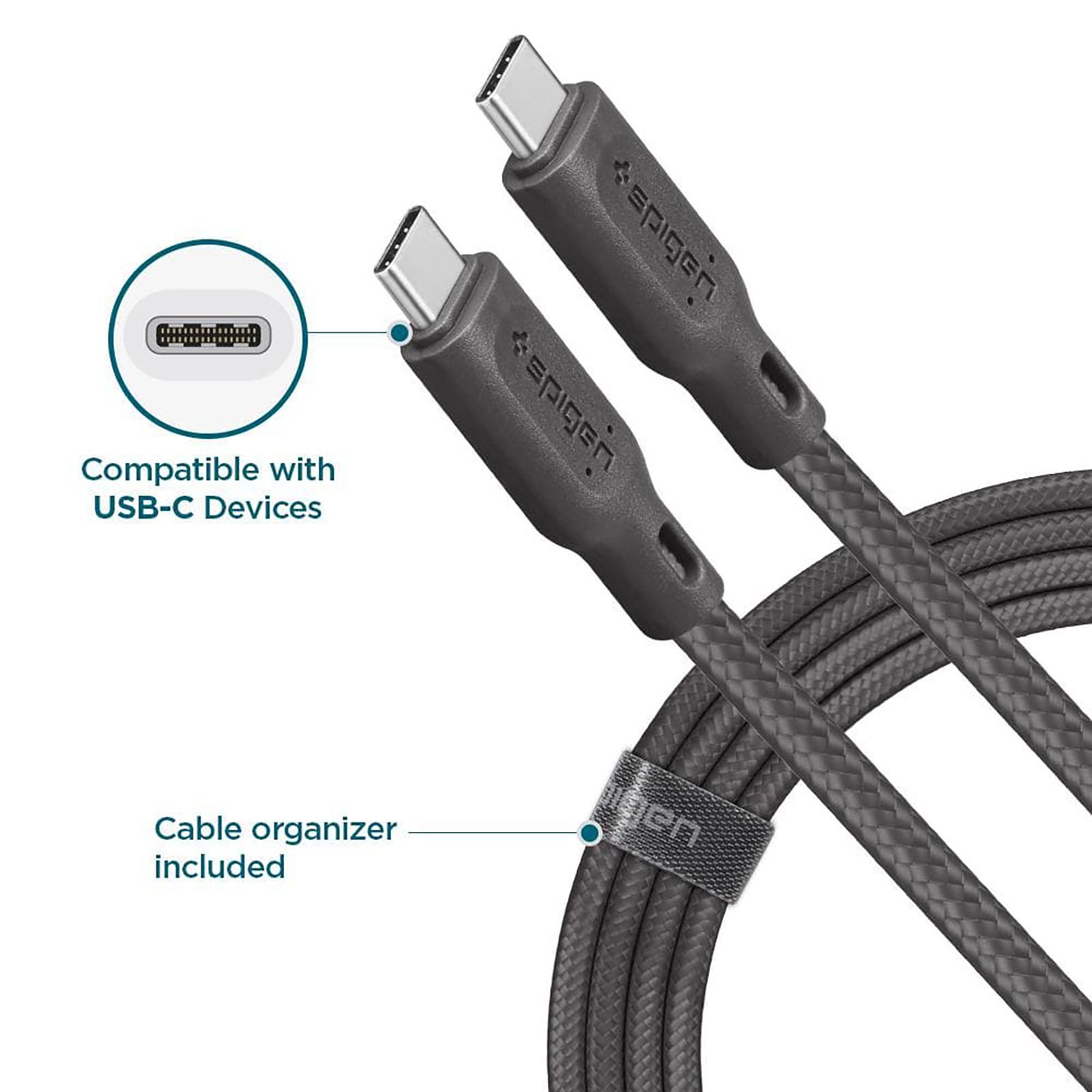 spigen Dura Sync Type C to Type C 2.9 Feet (0.9M) Cable (Fast Charging Supported, Gun Metal)_20