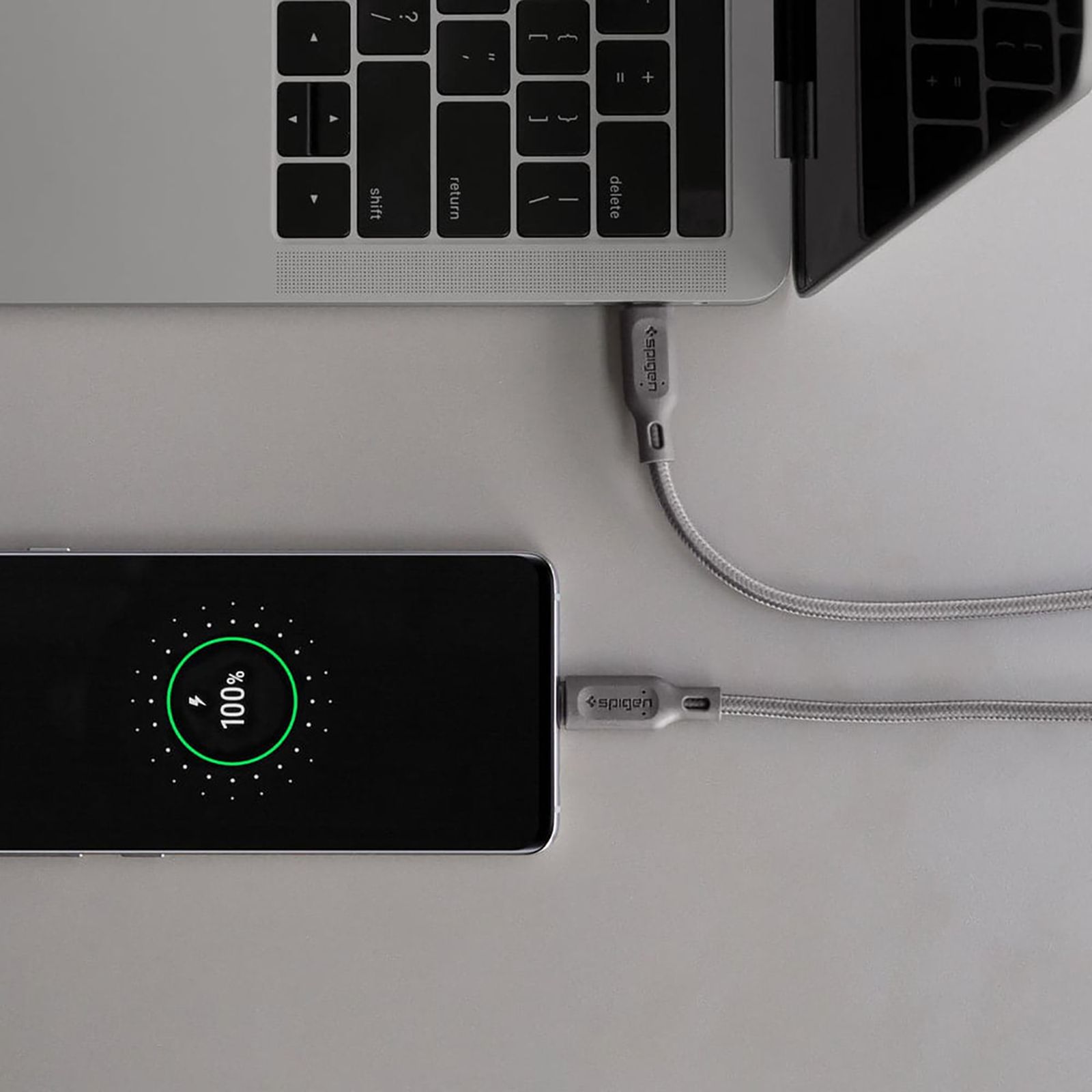 spigen Dura Sync Type C to Type C 2.9 Feet (0.9M) Cable (Fast Charging Supported, Gun Metal)_21