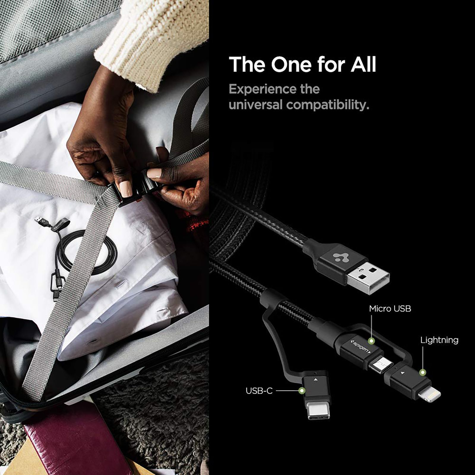 spigen Dura Sync Type A to Type C, Micro USB, Lightning 2.9 Feet (0.9M) 3-in1 Cable (Nylon Braided, Black) spigen Dura Sync Type A to Type C, Micro USB, Lightning 2.9 Feet (0.9M) 3-in1 Cable (Nylon Braided, Black)_11