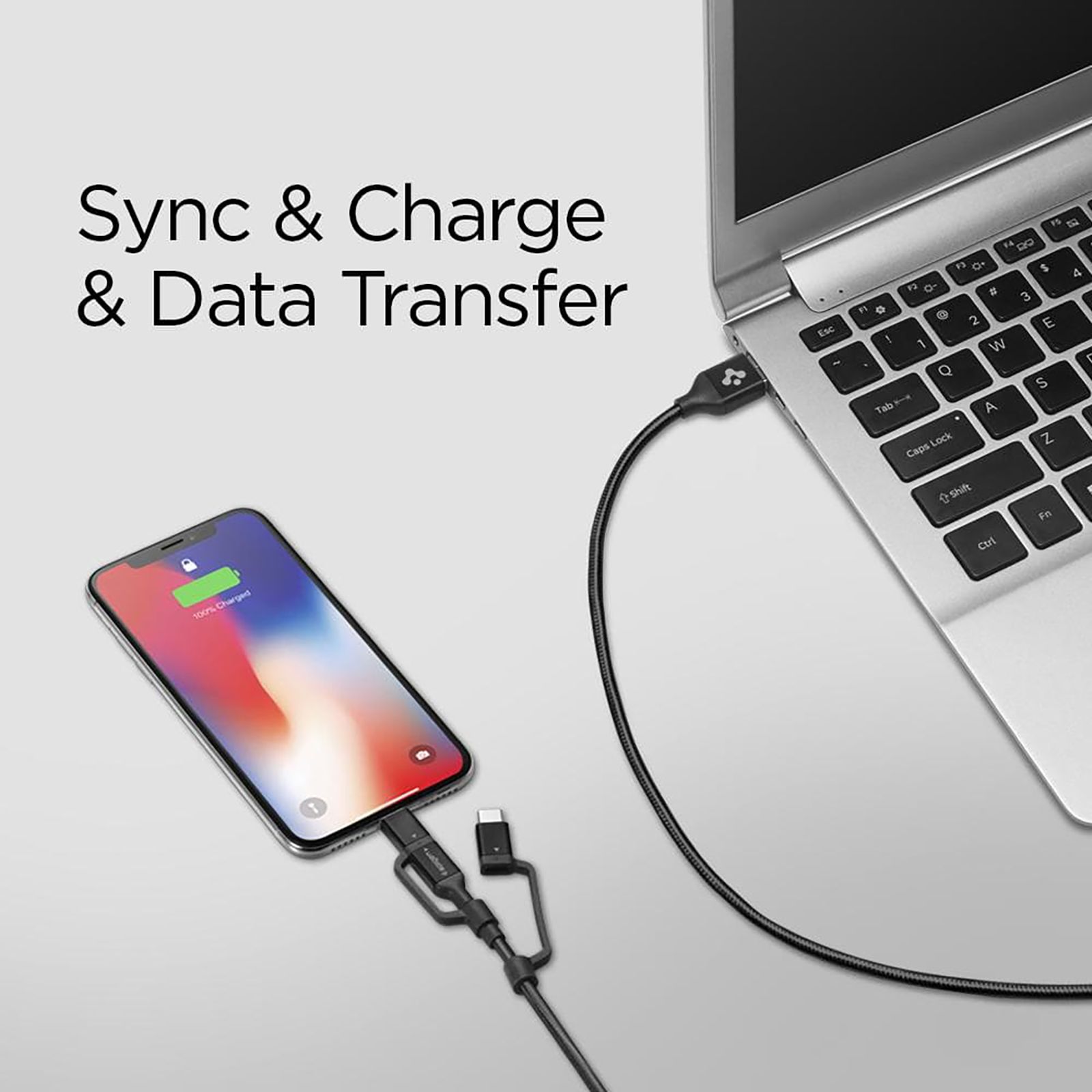 spigen Dura Sync Type A to Type C, Micro USB, Lightning 2.9 Feet (0.9M) 3-in1 Cable (Nylon Braided, Black) spigen Dura Sync Type A to Type C, Micro USB, Lightning 2.9 Feet (0.9M) 3-in1 Cable (Nylon Braided, Black)_13