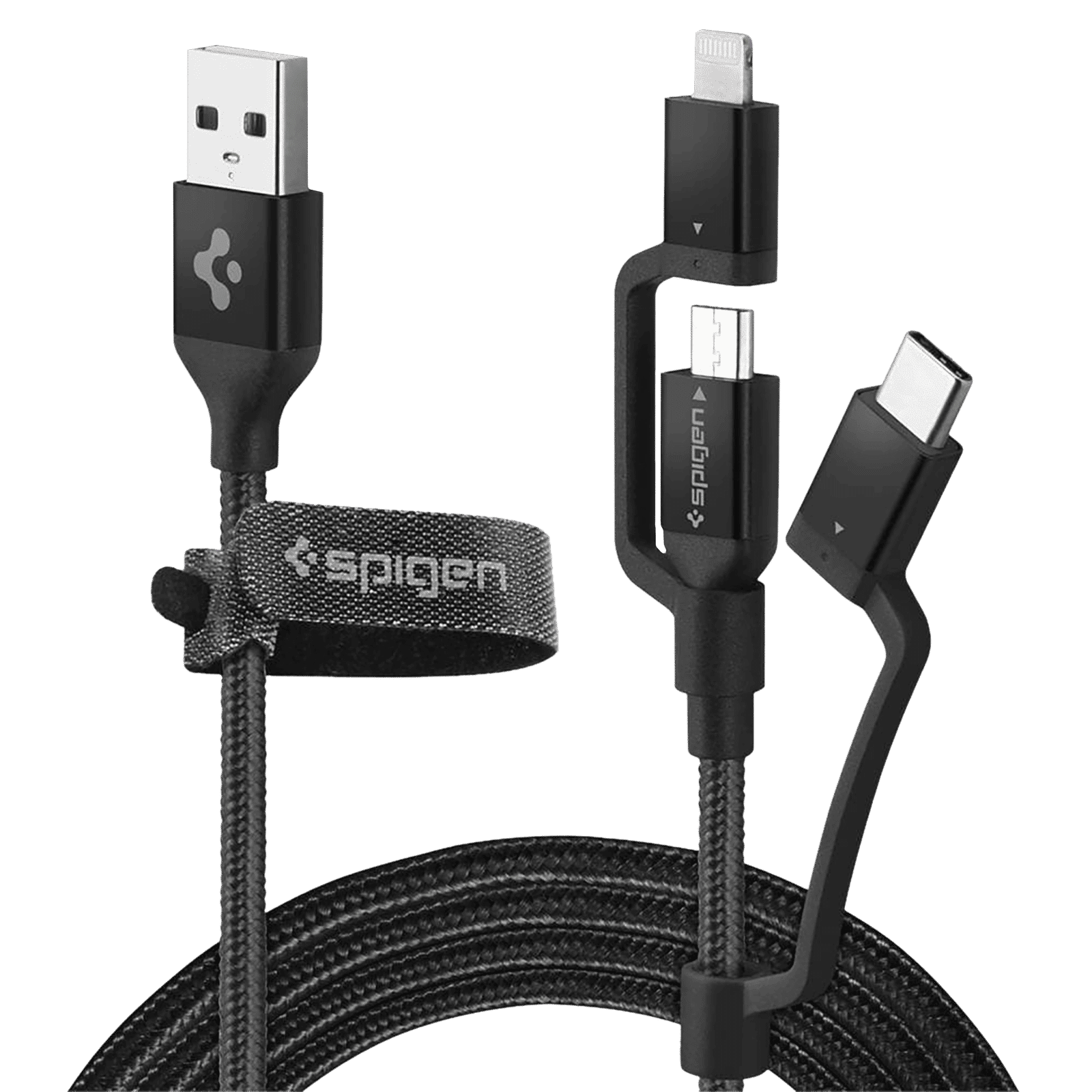 spigen Dura Sync Type A to Type C, Micro USB, Lightning 2.9 Feet (0.9M) 3-in1 Cable (Nylon Braided, Black) spigen Dura Sync Type A to Type C, Micro USB, Lightning 2.9 Feet (0.9M) 3-in1 Cable (Nylon Braided, Black)_3