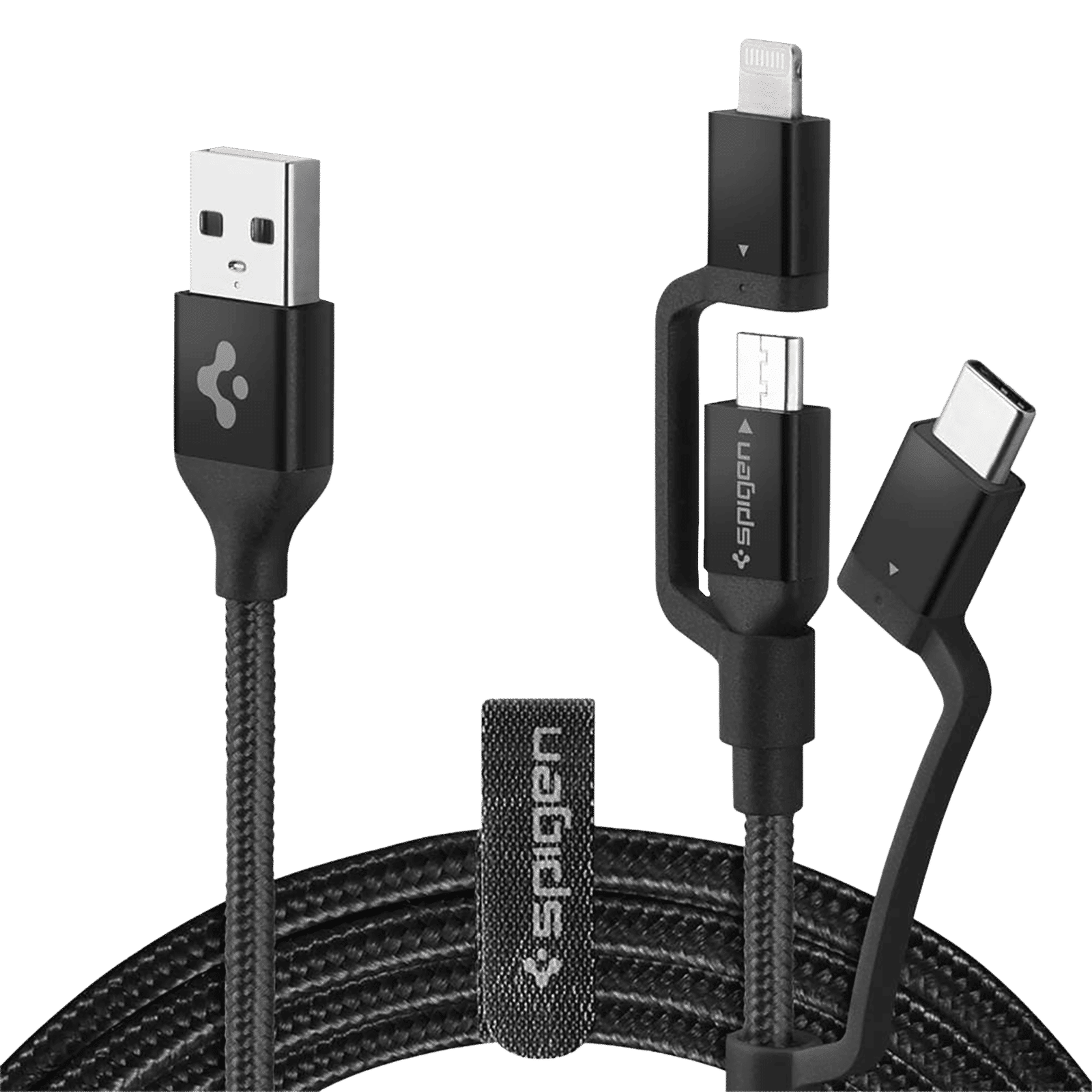 spigen Dura Sync Type A to Type C, Micro USB, Lightning 2.9 Feet (0.9M) 3-in1 Cable (Nylon Braided, Black) spigen Dura Sync Type A to Type C, Micro USB, Lightning 2.9 Feet (0.9M) 3-in1 Cable (Nylon Braided, Black)_6