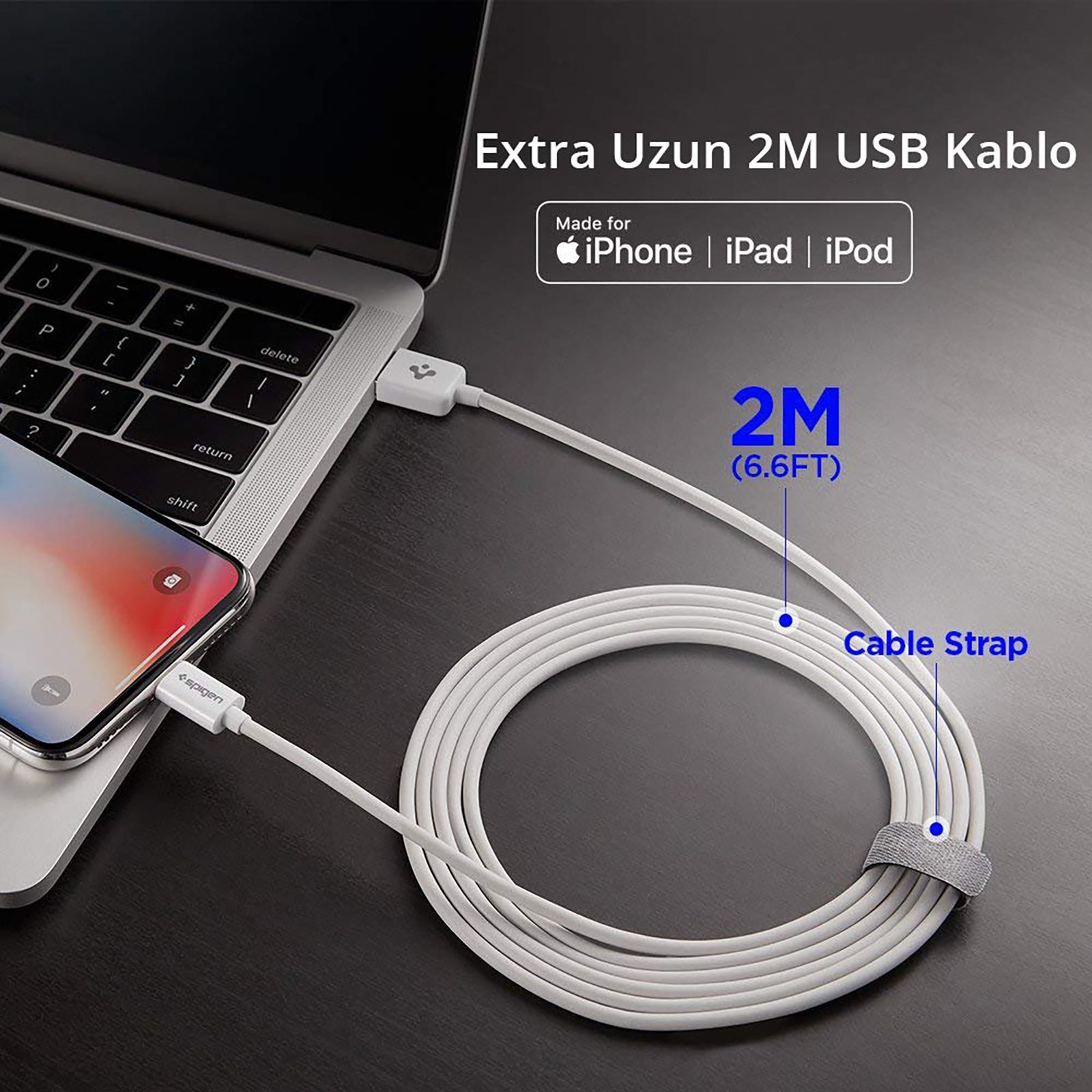 spigen 000CB24457 Type A to Lightning 2.9 Feet (0.9M) Cable (Quick Charge 3.0, White)_4