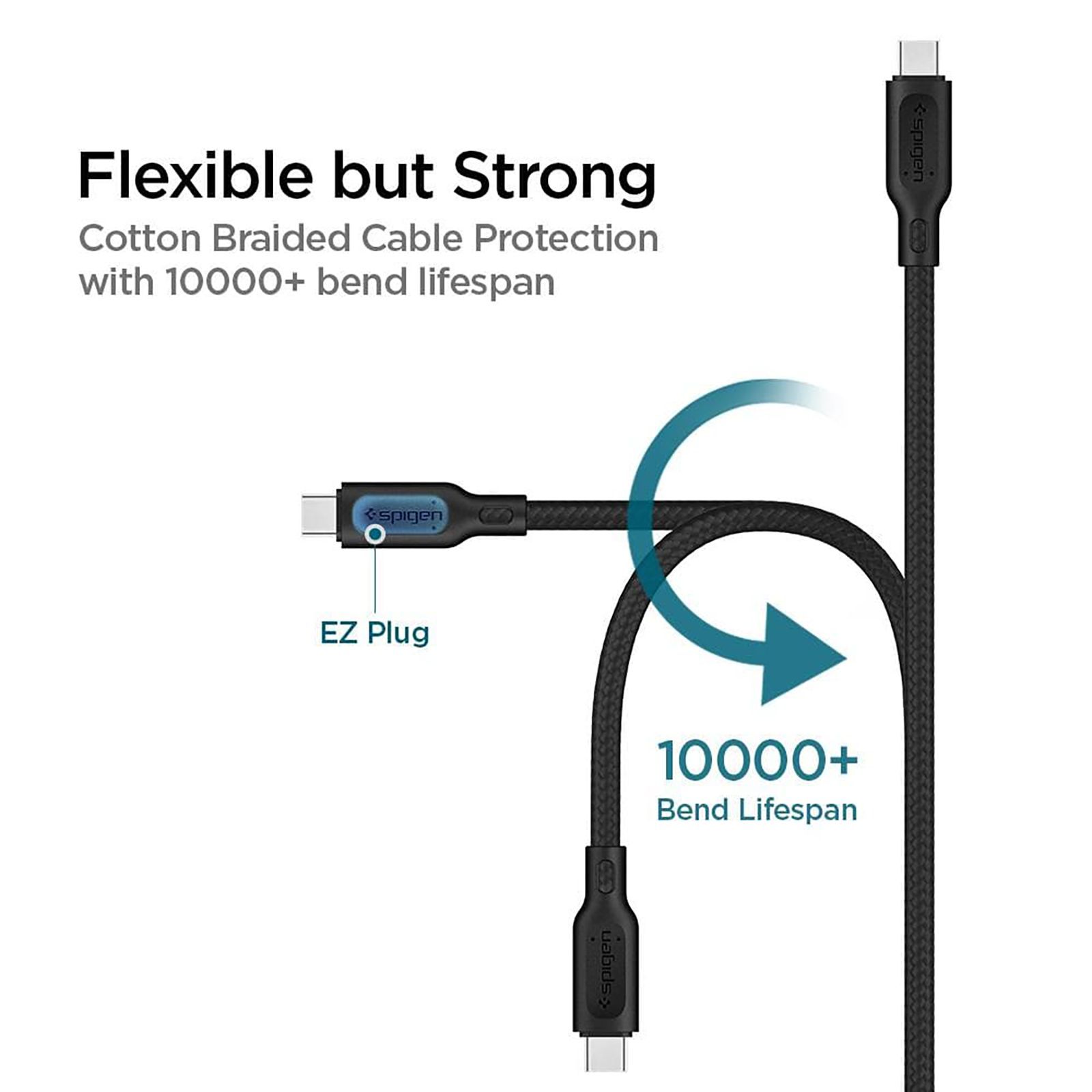 spigen Dura Sync Type C to Type C 4.9 Feet (1.5M) Cable (Nylon Braided, White)_13