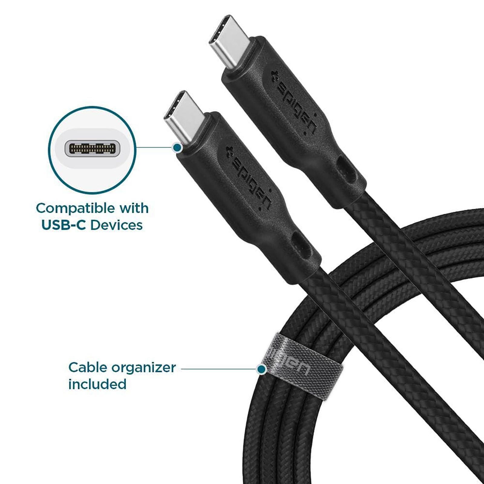 spigen Dura Sync Type C to Type C 4.9 Feet (1.5M) Cable (Nylon Braided, White)_15