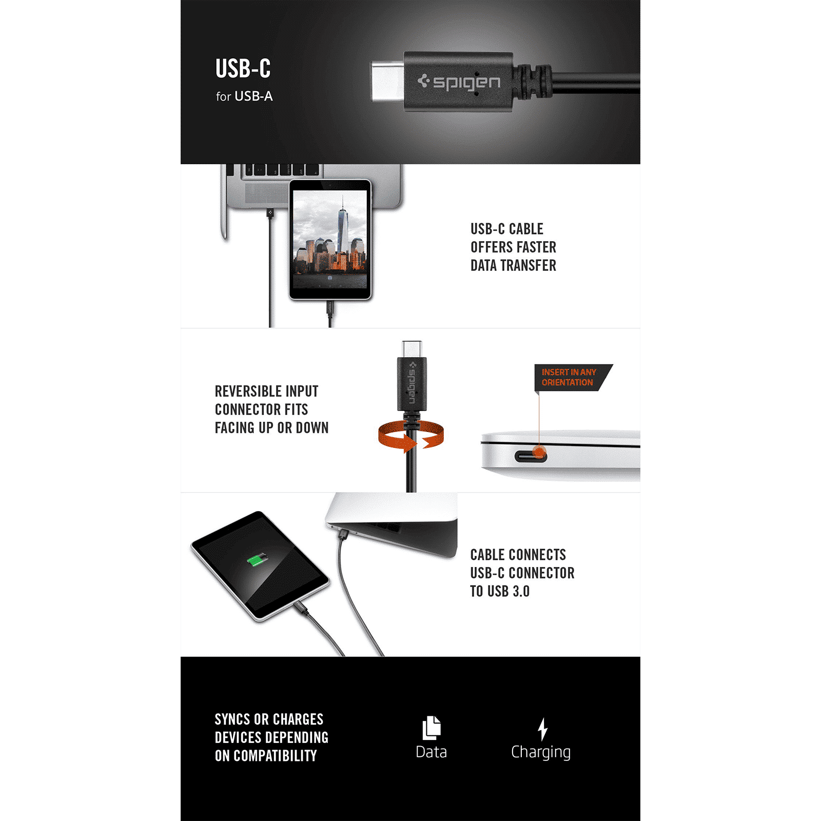 spigen SGP11579 Type A to Type C 3.2 Feet (1M) Cable (Nylon Braided, Black)_10