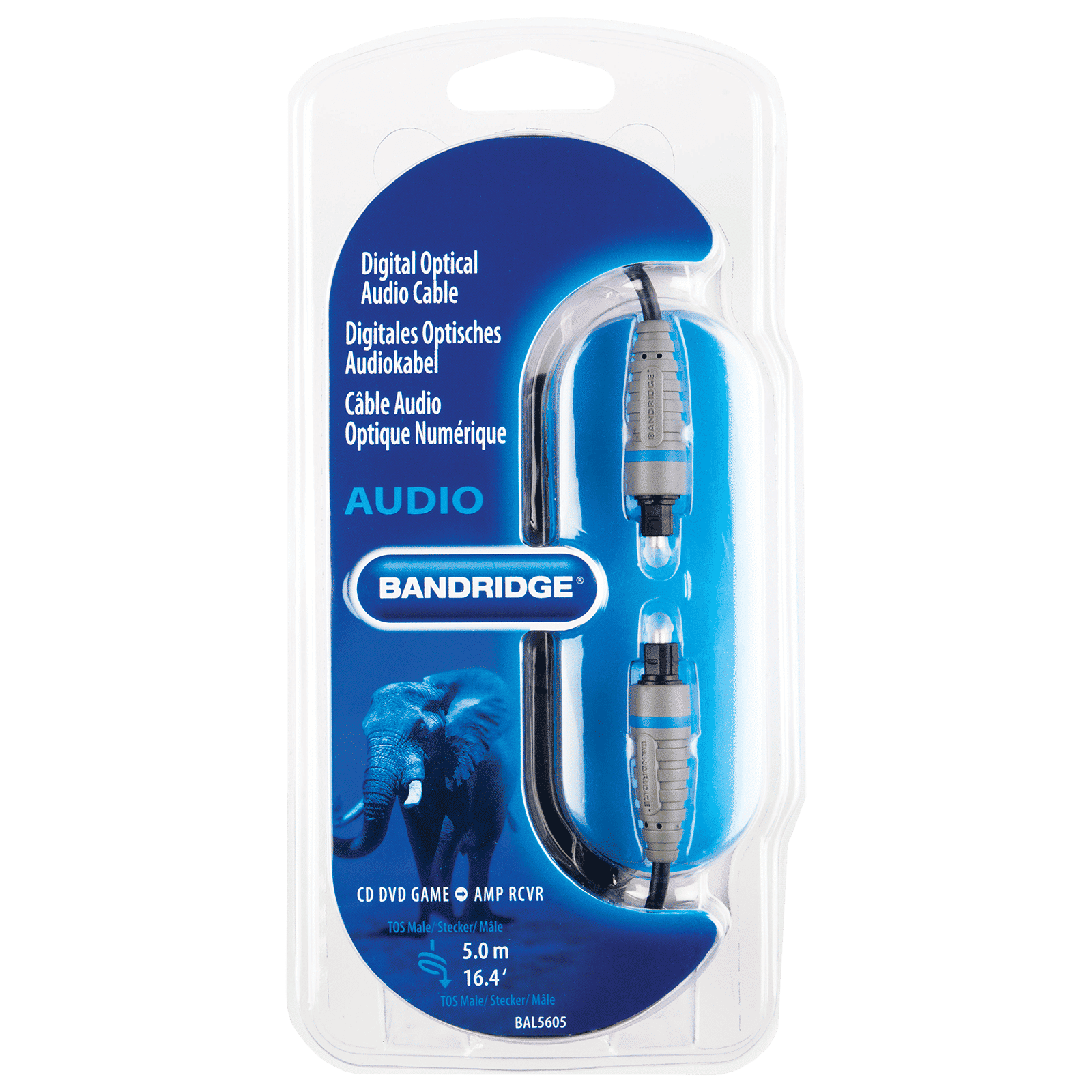 Bandridge BAL5605 PVC 5 Meter TosLink to TosLink Audio Cable (Oxygen Free Inner Copper, Blue)_6
