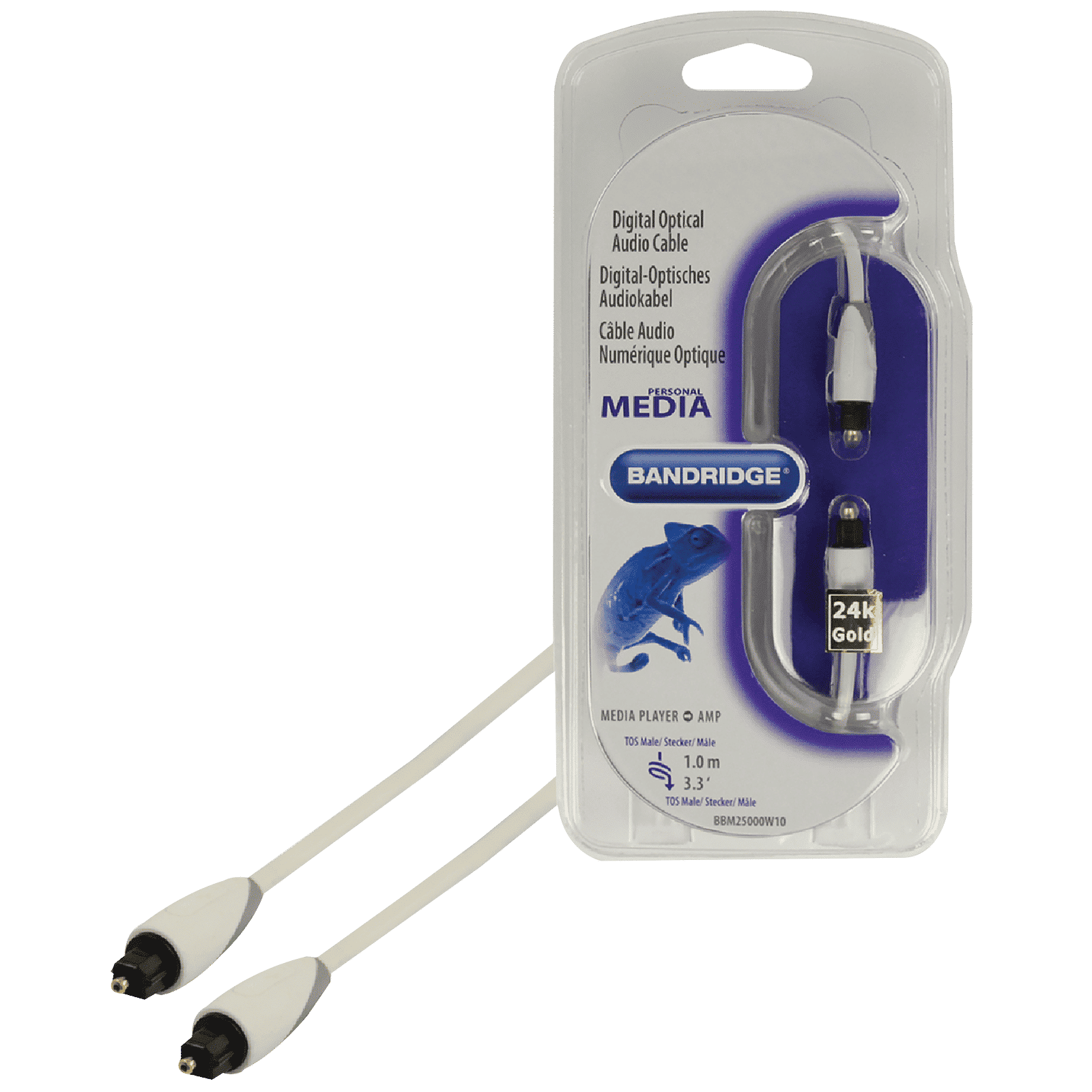 Bandridge BBM25000W10 1 Meter TosLink to TosLink Audio Cable (24K Gold Plated, White)_1