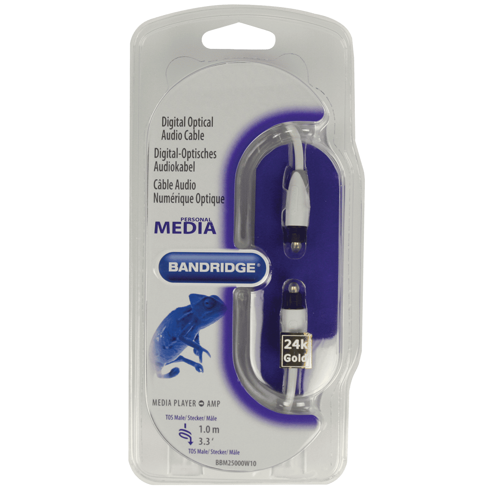 Bandridge BBM25000W10 1 Meter TosLink to TosLink Audio Cable (24K Gold Plated, White)_6