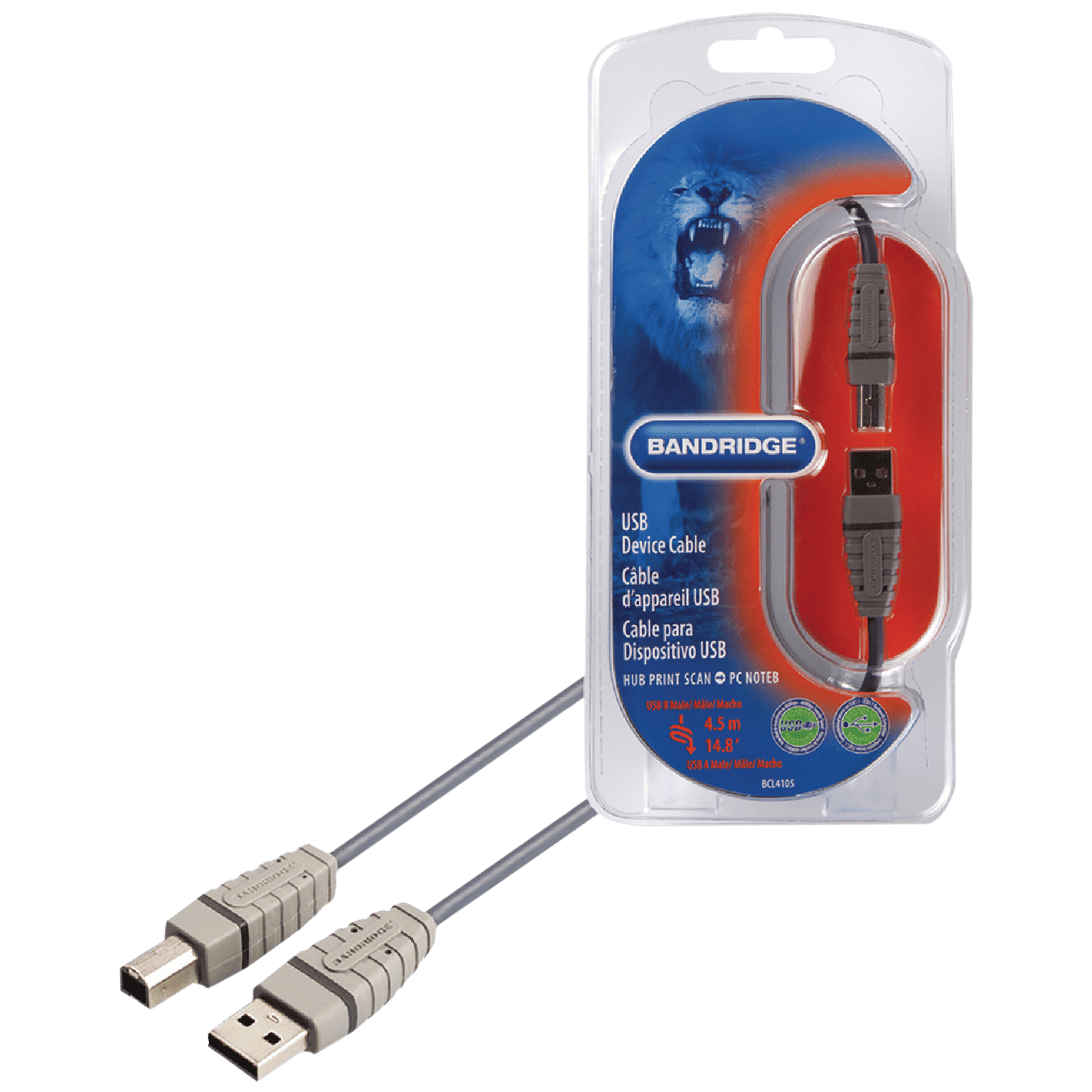 Bandridge BCL4105 Type A to Type B 14.7 Feet (4.5M) Cable (Nickel Plated Connector, Blue)_1