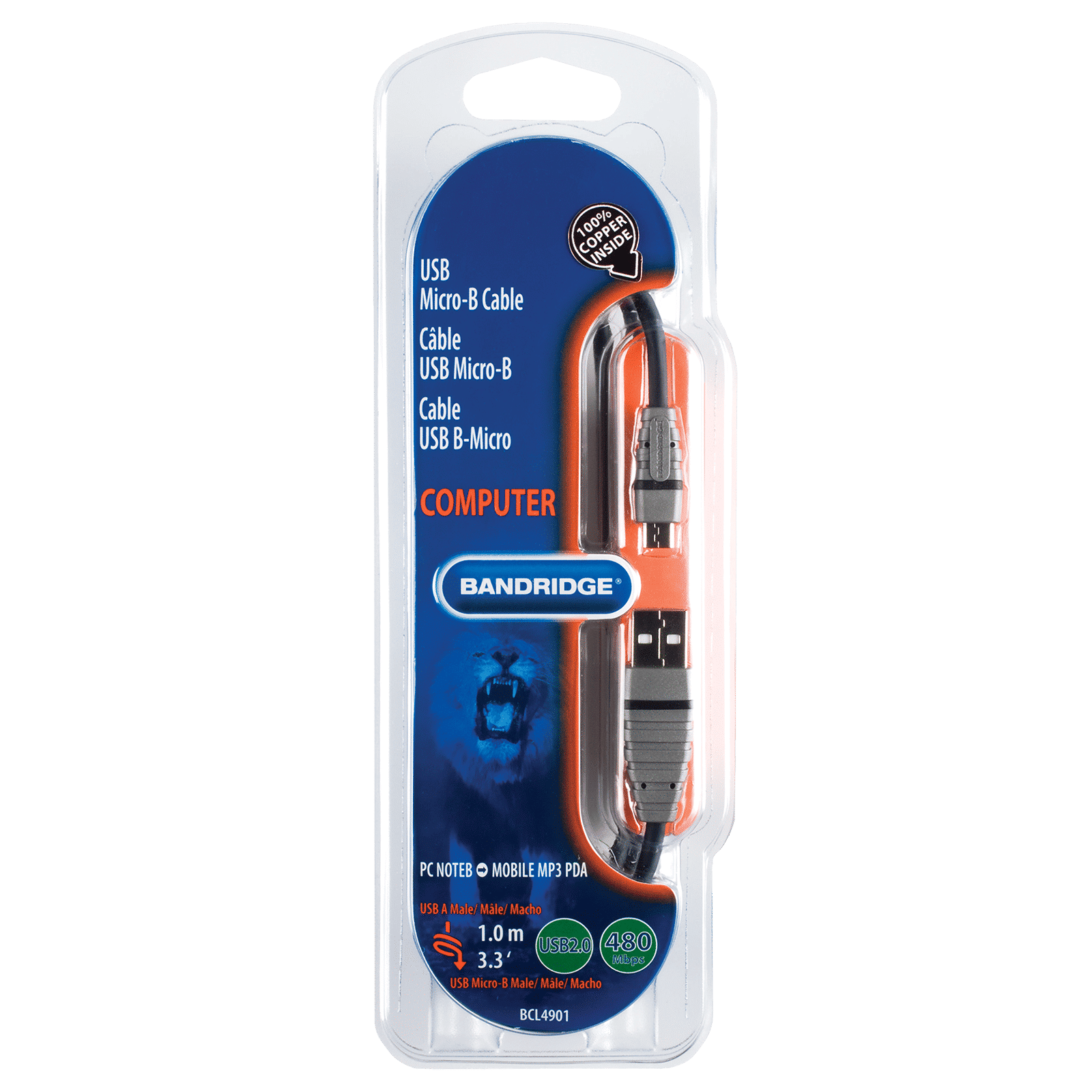 Bandridge BCL4901 PVC 1 Meter USB 2.0 (Type-A) to Micro USB 2.0 (Type-B) Power/Charging USB Cable (Copper Inside, Blue)_8