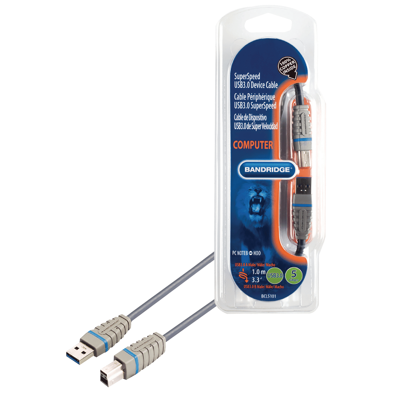 Bandridge BCL5101 PVC 1 Meter USB 3.0 (Type-A) to USB 3.0 (Type-B) Data Transfer USB Cable (Upto 5 Gbps Data Transfer, Blue) Bandridge BCL5101 PVC 1 Meter USB 3.0 (Type-A) to USB 3.0 (Type-B) Data Transfer USB Cable (Upto 5 Gbps Data Transfer, Blue)_1