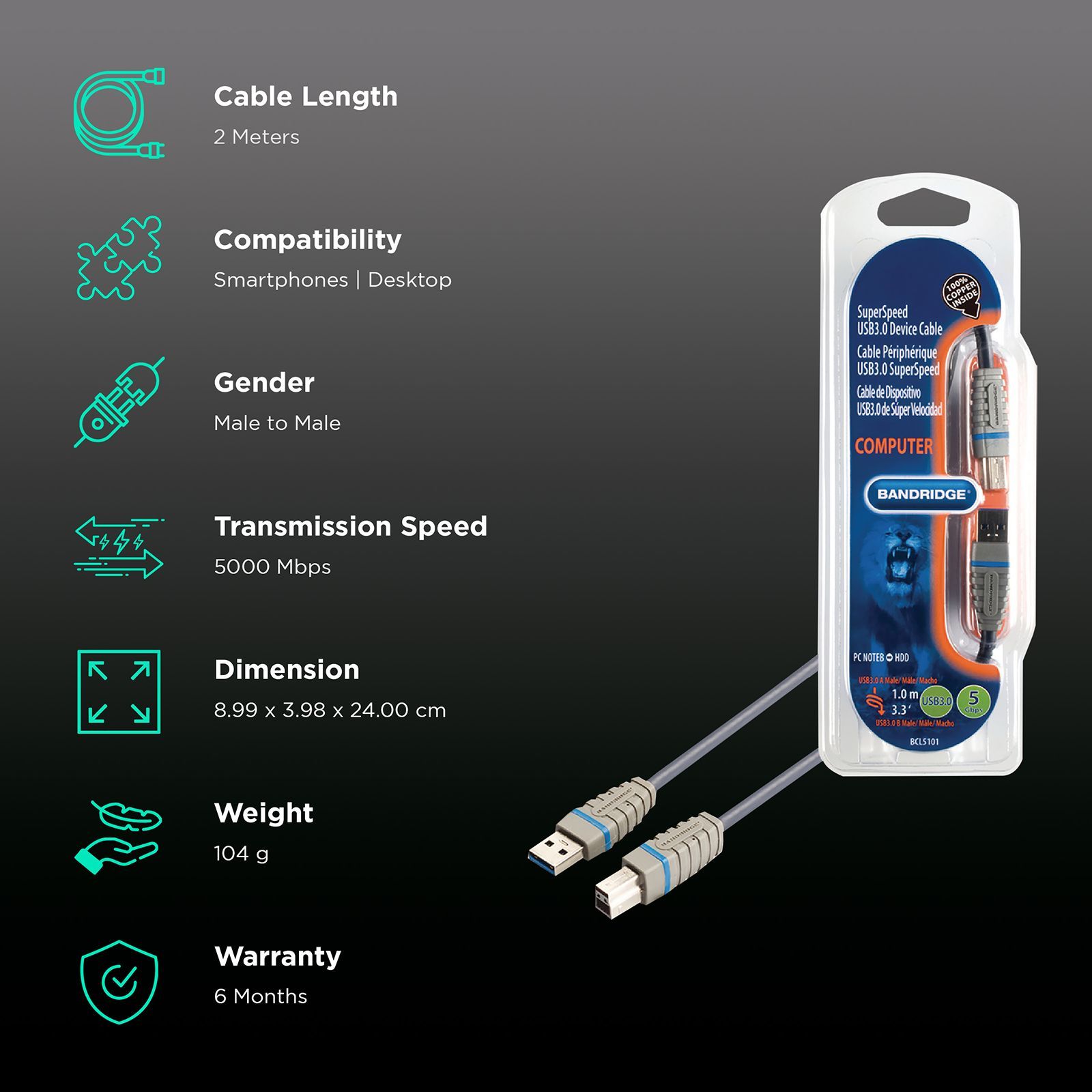Bandridge BCL5101 PVC 1 Meter USB 3.0 (Type-A) to USB 3.0 (Type-B) Data Transfer USB Cable (Upto 5 Gbps Data Transfer, Blue) Bandridge BCL5101 PVC 1 Meter USB 3.0 (Type-A) to USB 3.0 (Type-B) Data Transfer USB Cable (Upto 5 Gbps Data Transfer, Blue)_2