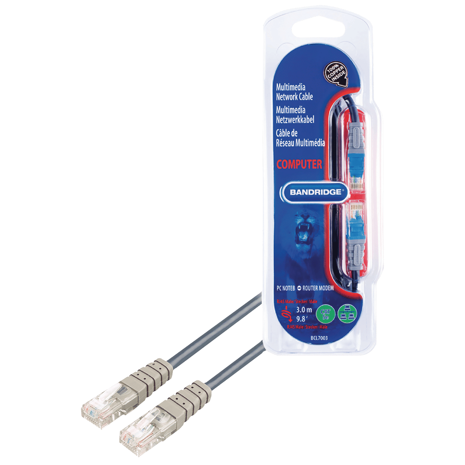 Bandridge BCL7003 PVC 3 Meter RJ45 (8P8C) to RJ45 (8P8C) Network Cable (UTP Shielded, Blue)_1
