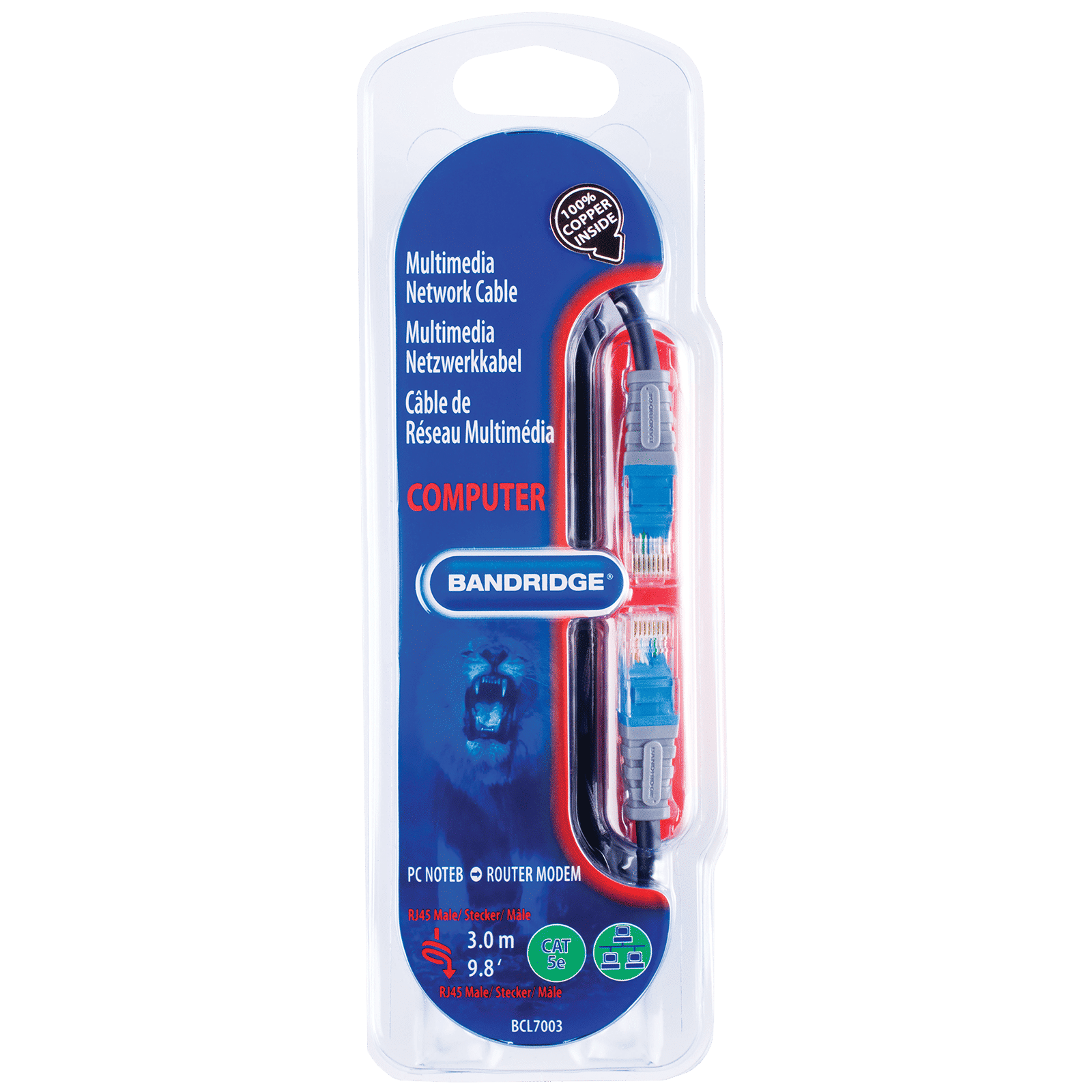 Bandridge BCL7003 PVC 3 Meter RJ45 (8P8C) to RJ45 (8P8C) Network Cable (UTP Shielded, Blue)_6