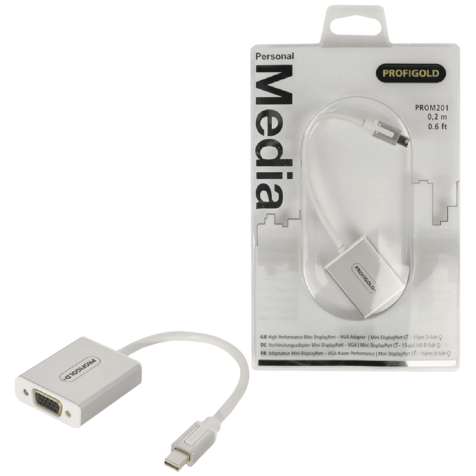 PROFIGOLD PROM201 PVC 0.2 Meter Mini DisplayPort to VGA Video Display Cable (Double Shielded Cable, White)_1