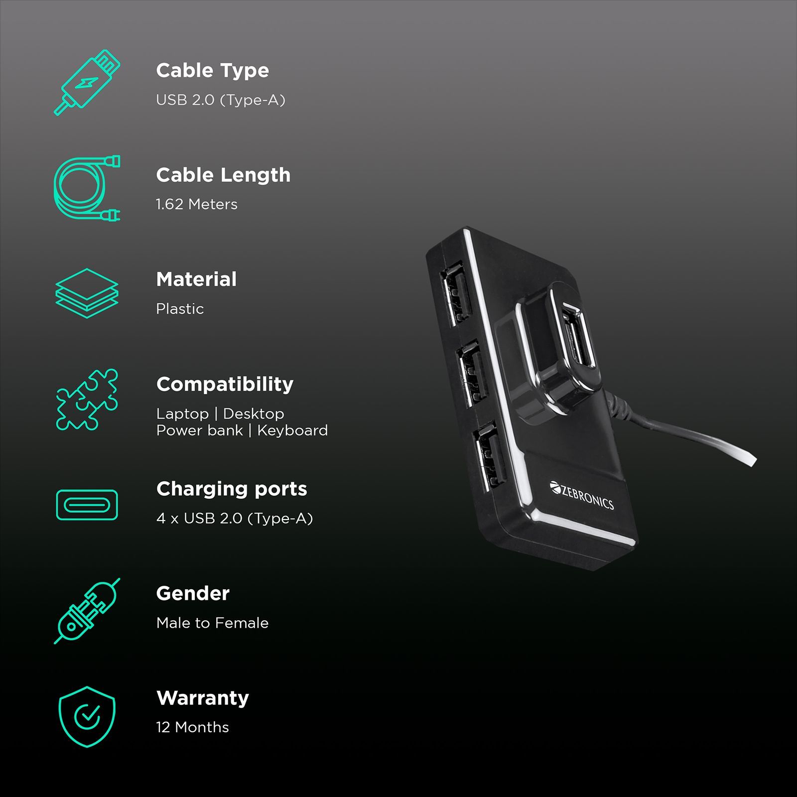 ZEBRONICS ZEB-100HB Type A to Type A 5.3 Feet (1.62M) Cable (Backward Compatible, Black)_2