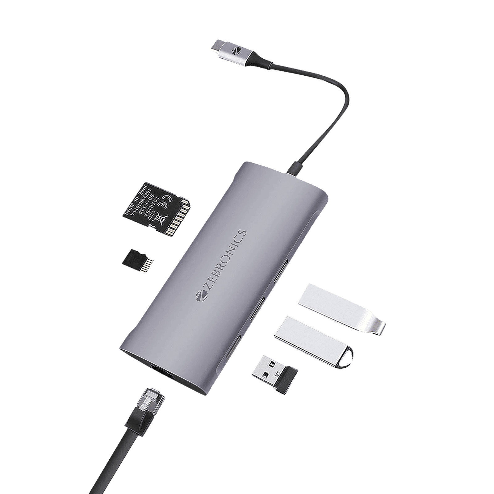 Zebronics Zeb-TA1000UCL Multiport Adapter (2 LAN Ports, 6 in 1, Aluminum body, Silver)_3