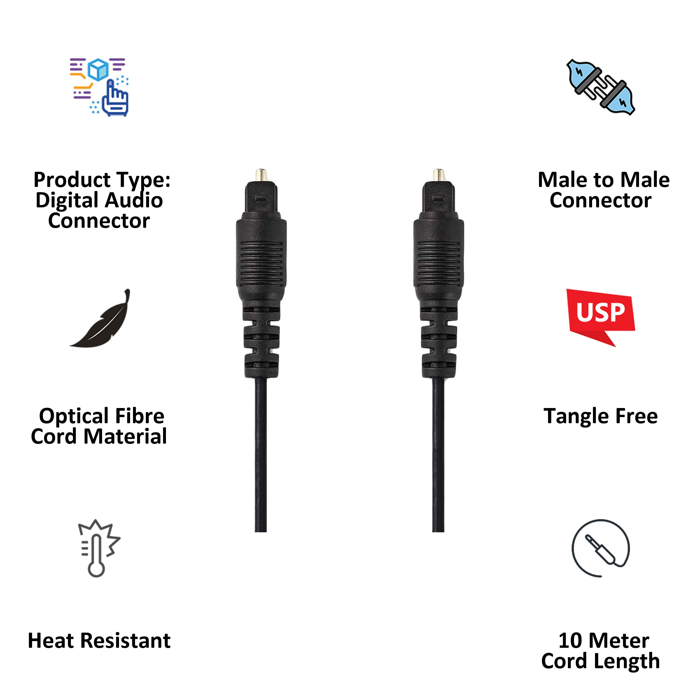 Nedis 10 meter Composite Audio-L&R to Composite Audio-L&R Audio Cable (Optical Fibre Conductor material, CAGP25000BK100, Black)_5