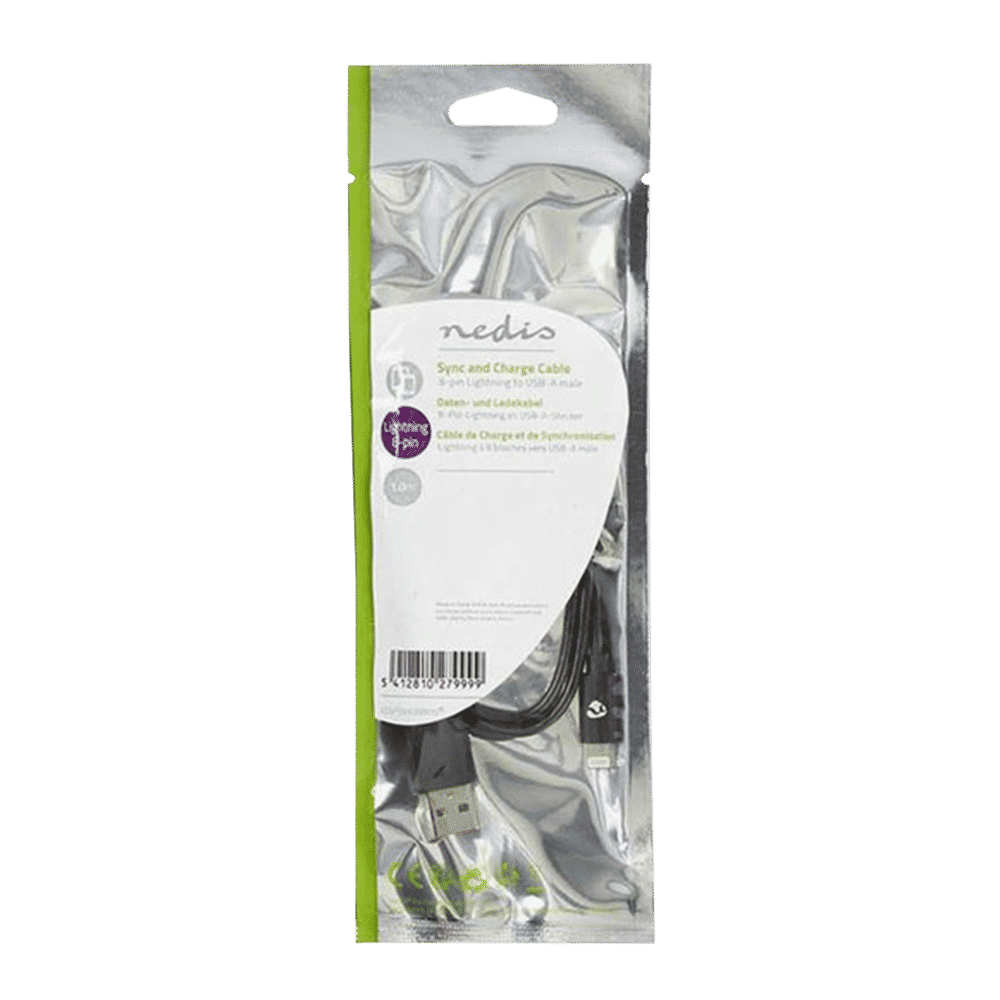 nedis 1 Meter USB 2.0 (Type-A) to Lightning Data Transfer/ Power Charging USB Cable (Nickel Plated, CCGP39300BK10, Black)_3