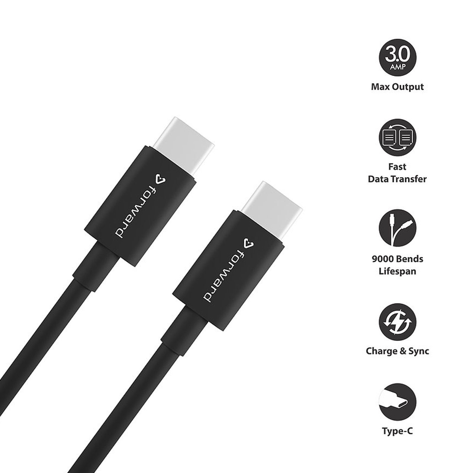 Forward FCTT-09 Type C to Type C 3.2 Feet (1M) Cable (Charge and Sync, Black) Forward FCTT-09 Type C to Type C 3.2 Feet (1M) Cable (Charge and Sync, Black)_7