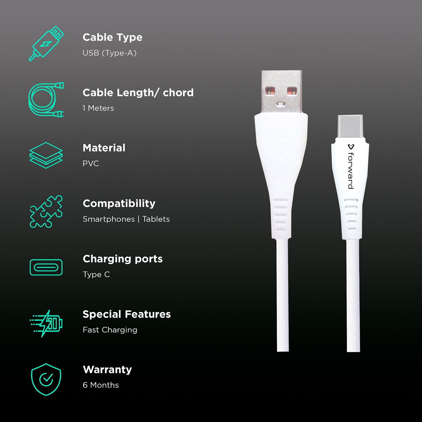 Forward FCT09 Type A to Type C 3.2 Feet (1M) Cable (Upgrade Copper Core, White)_2