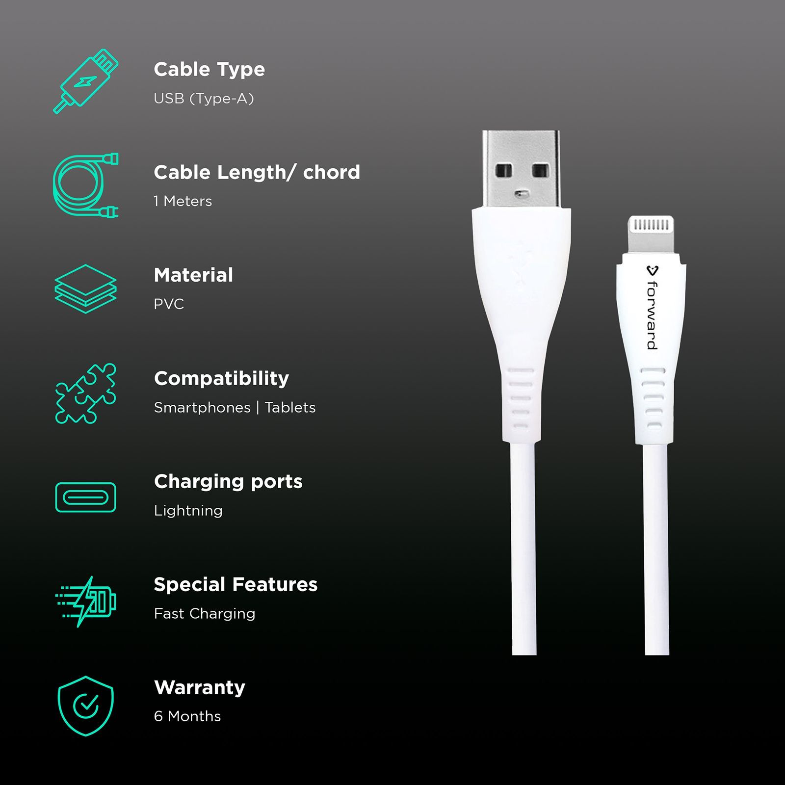 Forward FCi09 Type A to Lightning 3.2 Feet (1M) Cable (Upgrade Copper Core, White) Forward FCi09 Type A to Lightning 3.2 Feet (1M) Cable (Upgrade Copper Core, White)_2