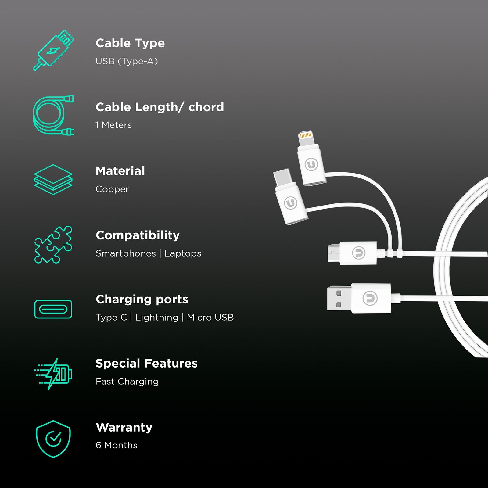 Bandridge 1 Meter USB 3.0 to USB Type-C 3.0 Micro USB 2.0 Lightning Power/Charging Power Cable (Tangle Free, B3IN1W, White) Bandridge 1 Meter USB 3.0 to USB Type-C 3.0 Micro USB 2.0 Lightning Power/Charging Power Cable (Tangle Free, B3IN1W, White)_2
