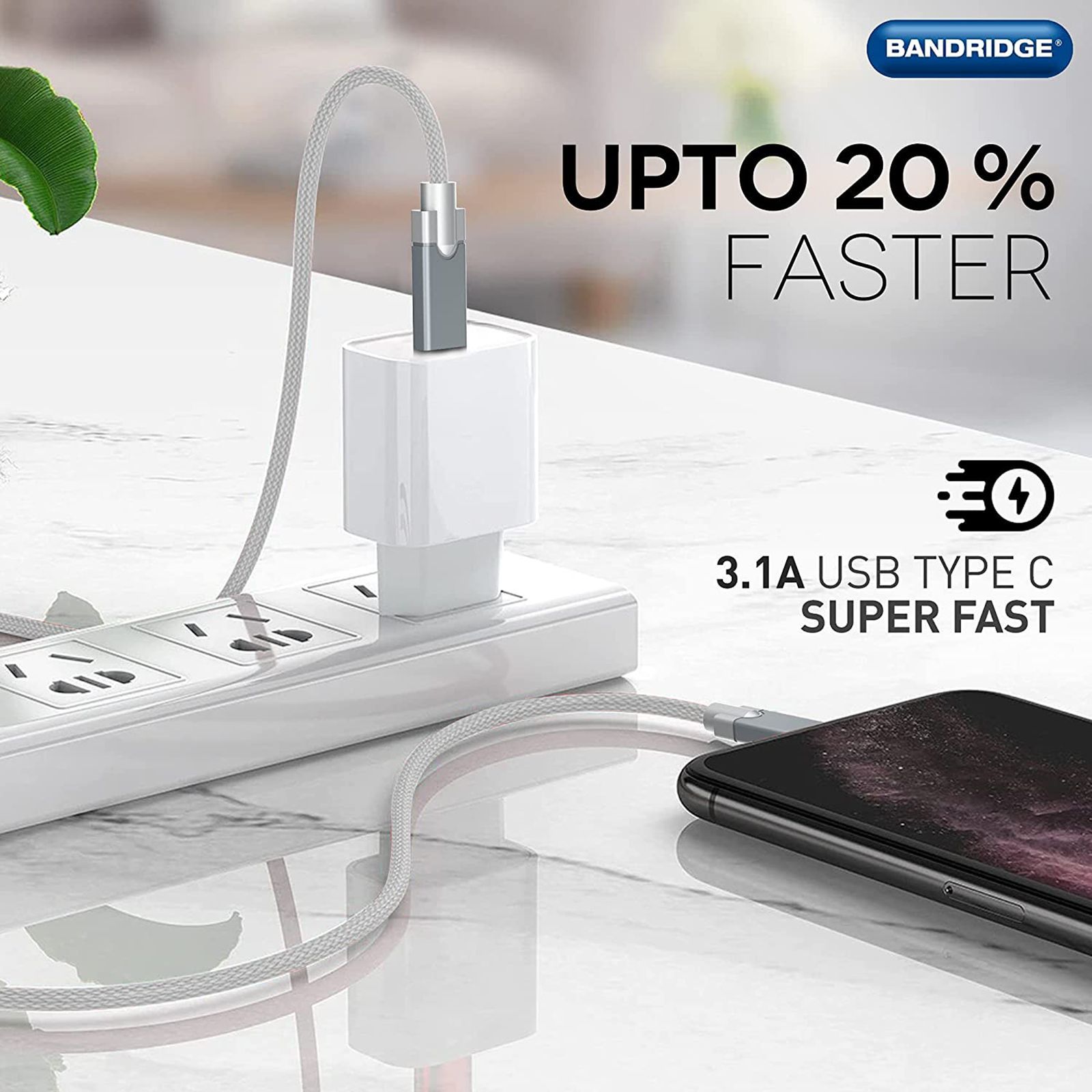 Bandridge U Series Type C to Type C 3.2 Feet (1M) Cable (Gold Plated Connector, Grey)_5