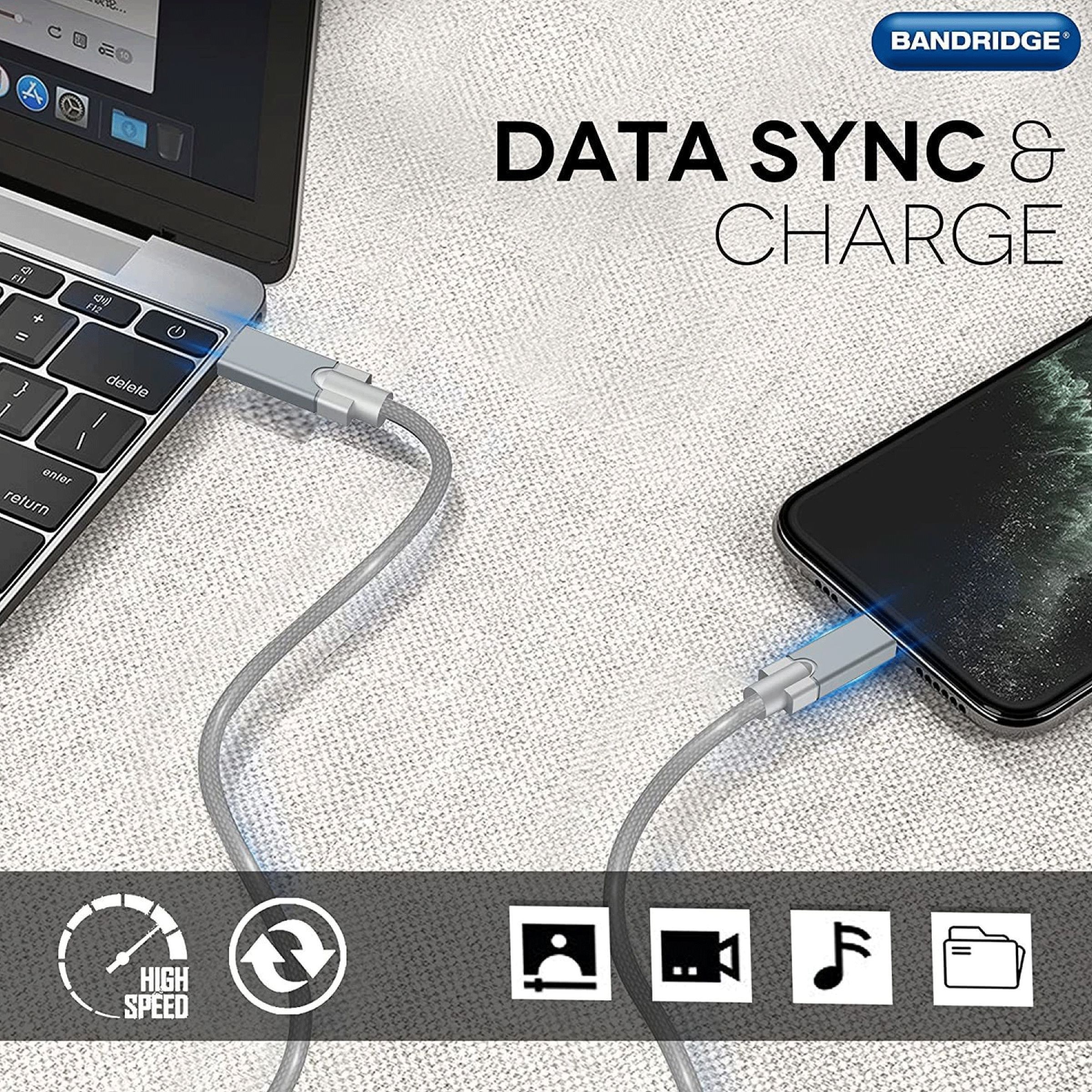 Bandridge U Series Type C to Type C 3.2 Feet (1M) Cable (Gold Plated Connector, Grey)_6