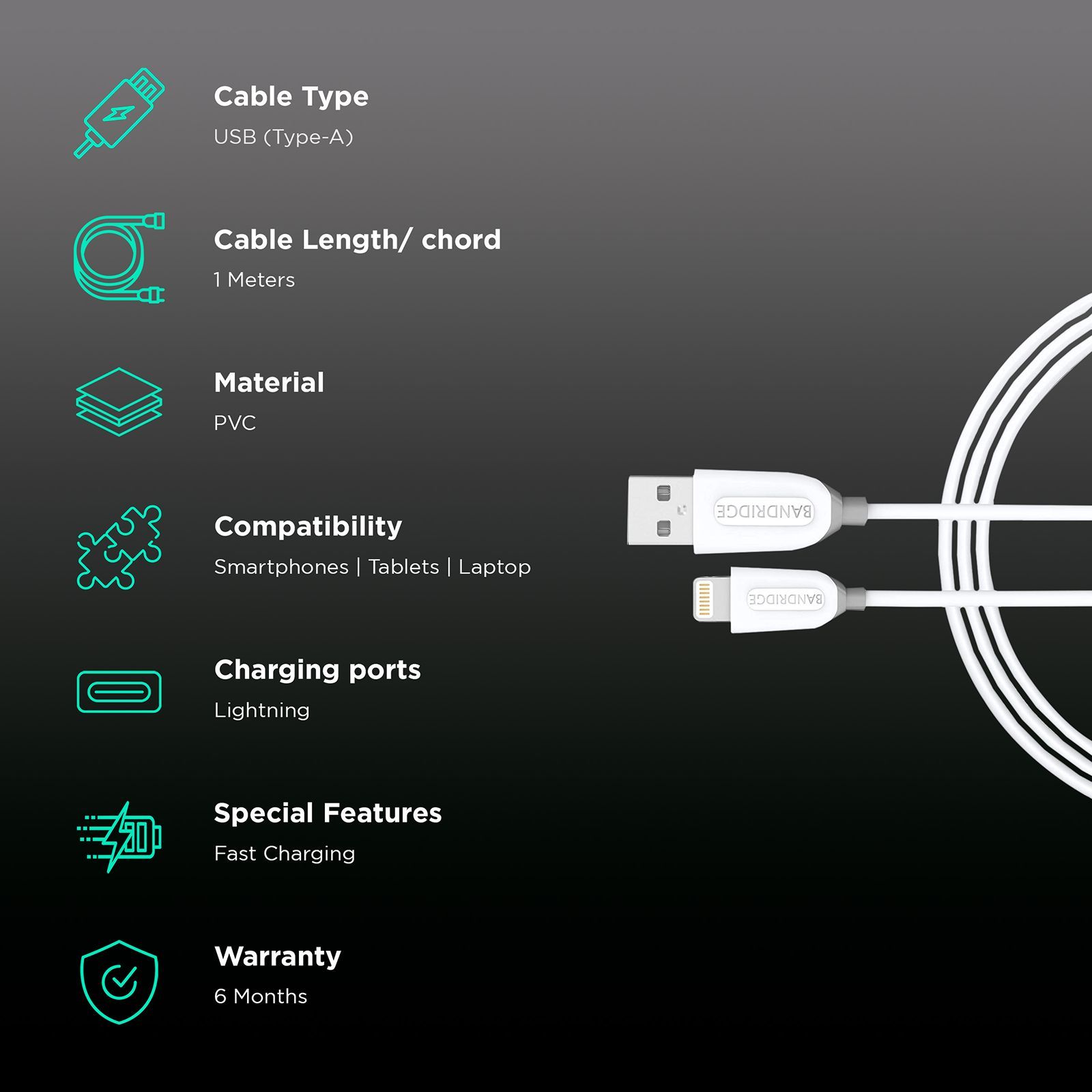 Bandridge APL Type A to Lightning 3.2 Feet (1M) Cable (Tangle Free, Blue)_2
