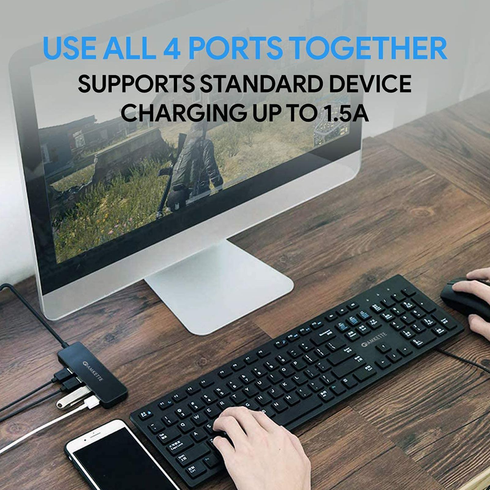 AMKETTE Superspeed USB 3.0 Type A to USB 3.0 Type A USB Hub (5 Gbps Data Transfer Rate, Black)_3