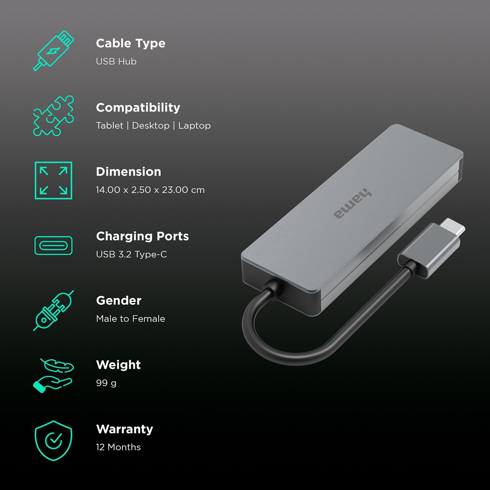 hama Hub for PC, Notebook, MacBook, Tablet (4 x USB 3.2 (Type-C) Ports, 200105, Black)_2