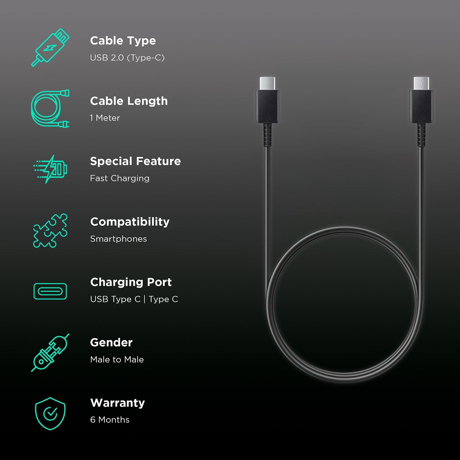 SAMSUNG Type C to Type C 3.2 Feet (1M) Cable (High Speed Data Transfer, Black)_2