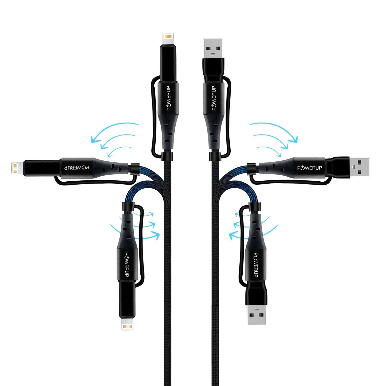 POWERUP Type C to Type C, Lightning, USB to Type C, Lightning 5 Feet (1.5M) 4-in-1 Cable (Tangle-free Design, Black)_8