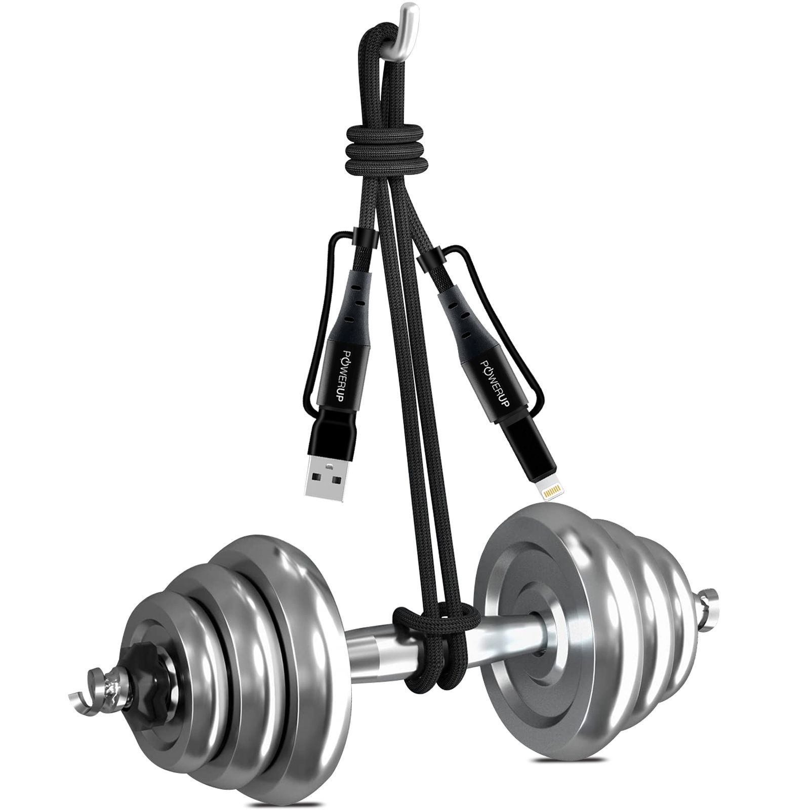 POWERUP Type C to Type C, Lightning, USB to Type C, Lightning 5 Feet (1.5M) 4-in-1 Cable (Tangle-free Design, Black)_9