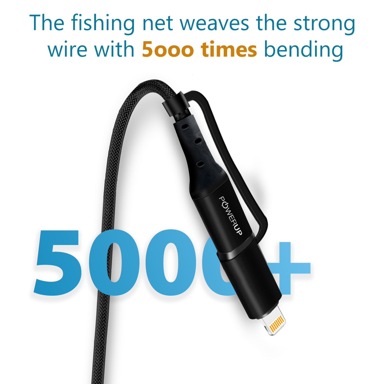 POWERUP Type C to Type C, Lightning, USB to Type C, Lightning 5 Feet (1.5M) 4-in-1 Cable (Tangle-free Design, Black)_11