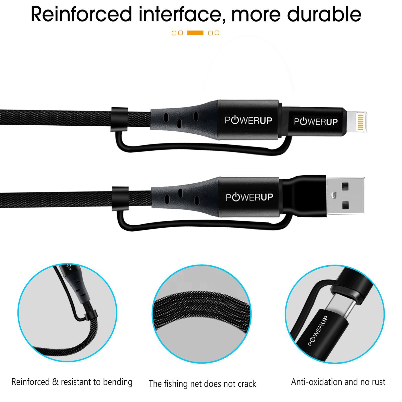 POWERUP Type C to Type C, Lightning, USB to Type C, Lightning 5 Feet (1.5M) 4-in-1 Cable (Tangle-free Design, Black)_14