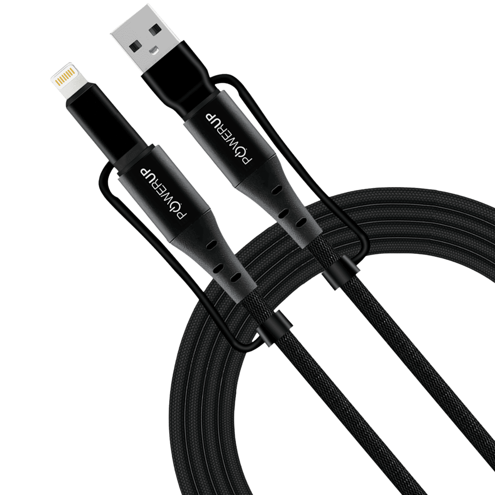 POWERUP Type C to Type C, Lightning, USB to Type C, Lightning 5 Feet (1.5M) 4-in-1 Cable (Tangle-free Design, Black)_3